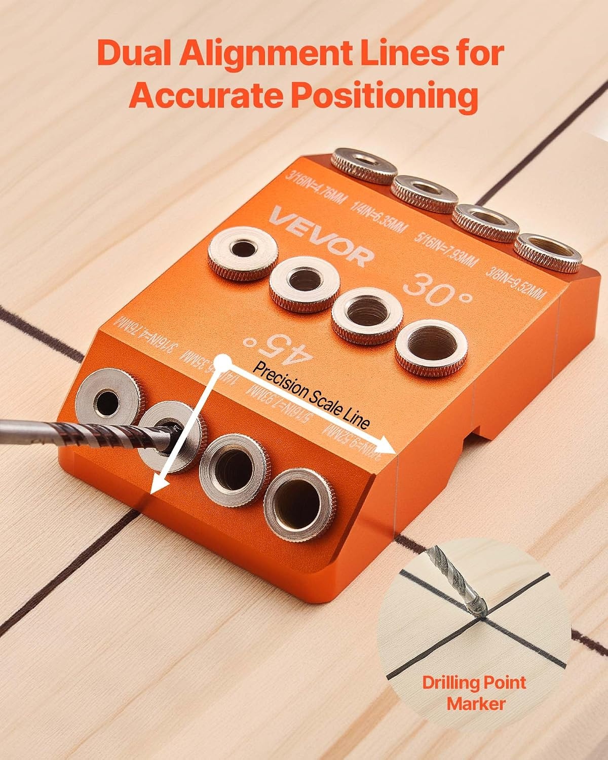 image:imageVEVOR Drill Guide 3045 90 Degree Angle 4 Sizes Portable Precision Drilling Guide Jig for Drilling Angled or Horizontal Holes Aluminum Alloy for Deck Cable Railing Wood Post Stair HandrailPro