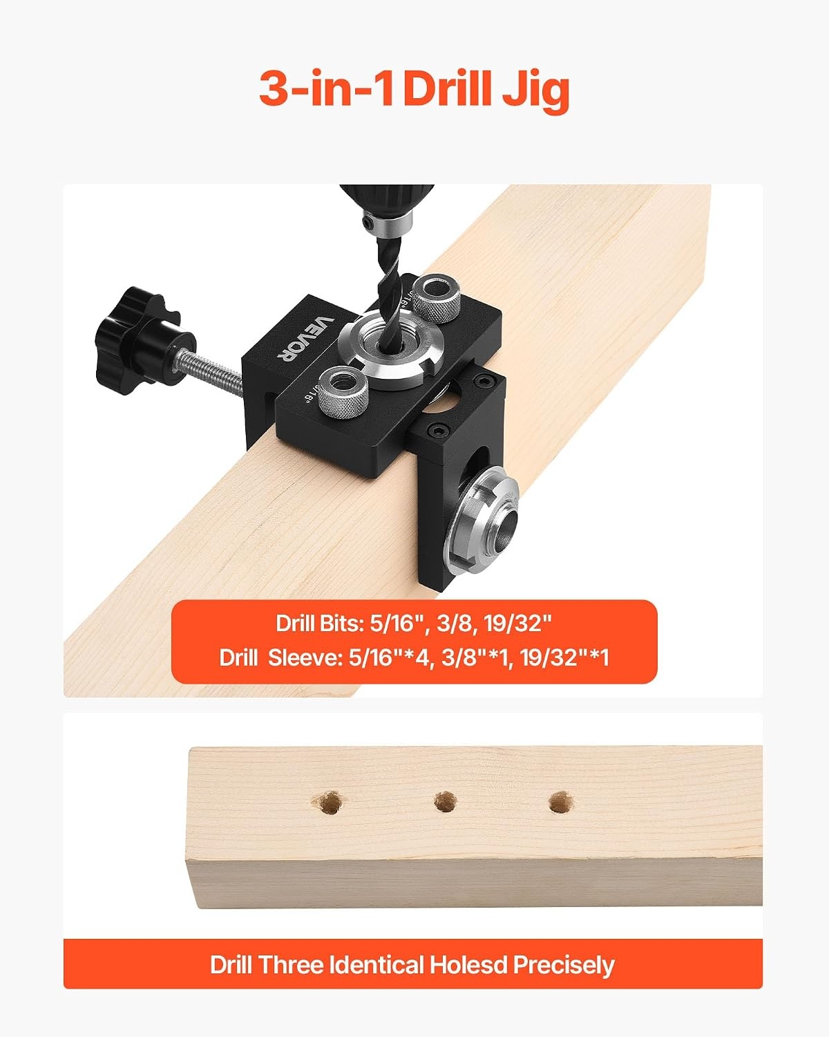 image:imageVEVOR Drill Guide 3045 90 Degree Angle 4 Sizes Portable Precision Drilling Guide Jig for Drilling Angled or Horizontal Holes Aluminum Alloy for Deck Cable Railing Wood Post Stair HandrailUltra