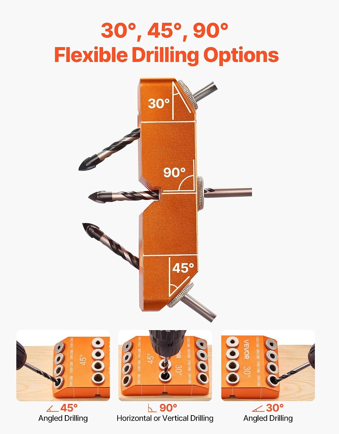 image:imageVEVOR Drill Guide 3045 90 Degree Angle 4 Sizes Portable Precision Drilling Guide Jig for Drilling Angled or Horizontal Holes Aluminum Alloy for Deck Cable Railing Wood Post Stair HandrailPro