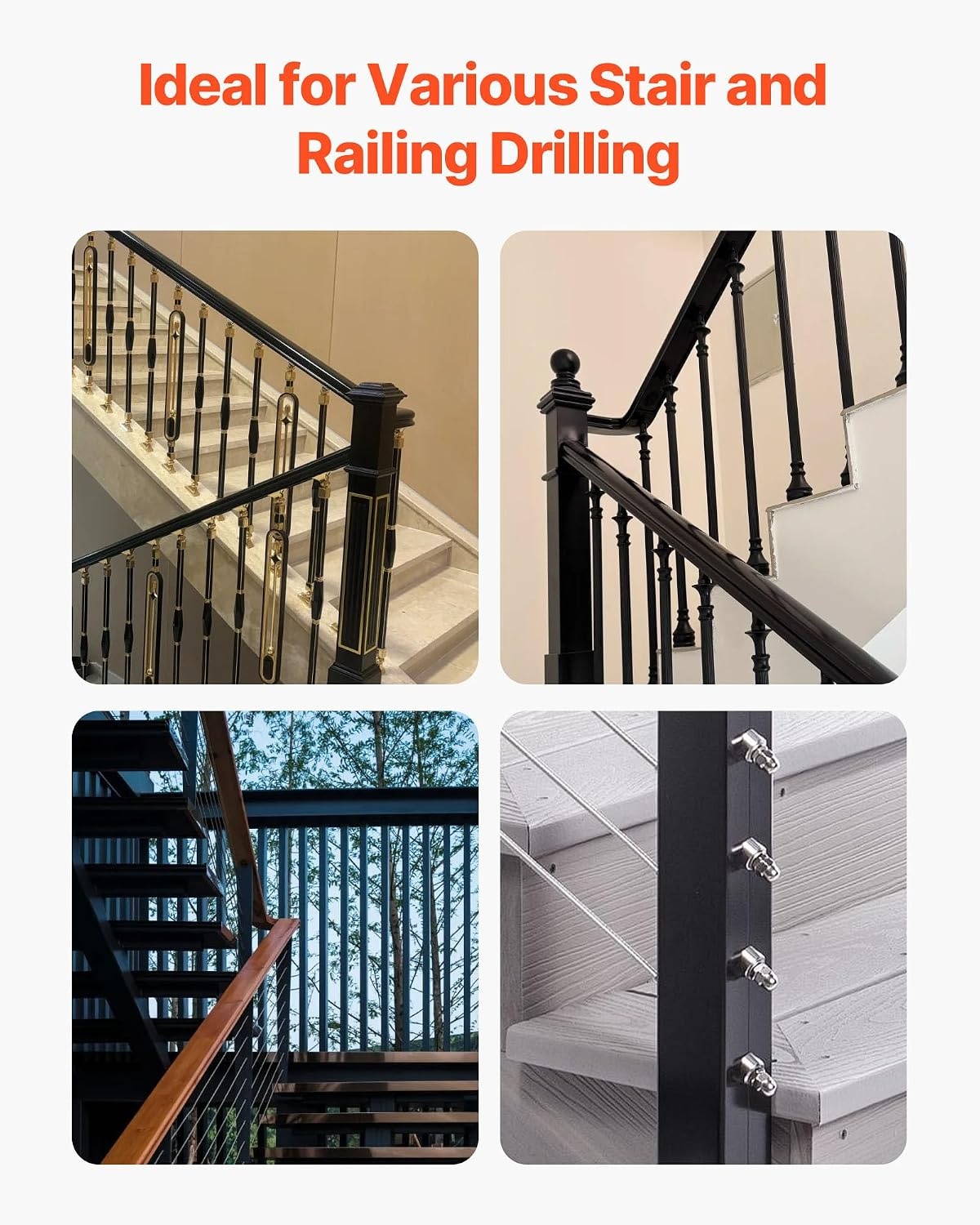image:imageVEVOR Drill Guide 3045 90 Degree Angle 4 Sizes Portable Precision Drilling Guide Jig for Drilling Angled or Horizontal Holes Aluminum Alloy for Deck Cable Railing Wood Post Stair HandrailPro
