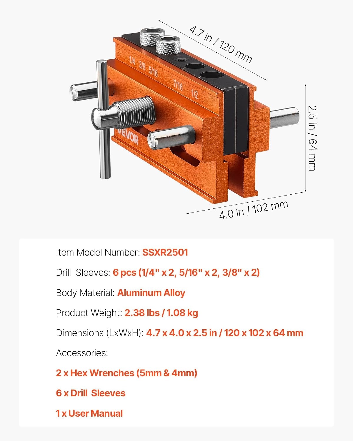 image:imageVEVOR Drill Guide 3045 90 Degree Angle 4 Sizes Portable Precision Drilling Guide Jig for Drilling Angled or Horizontal Holes Aluminum Alloy for Deck Cable Railing Wood Post Stair HandrailPro