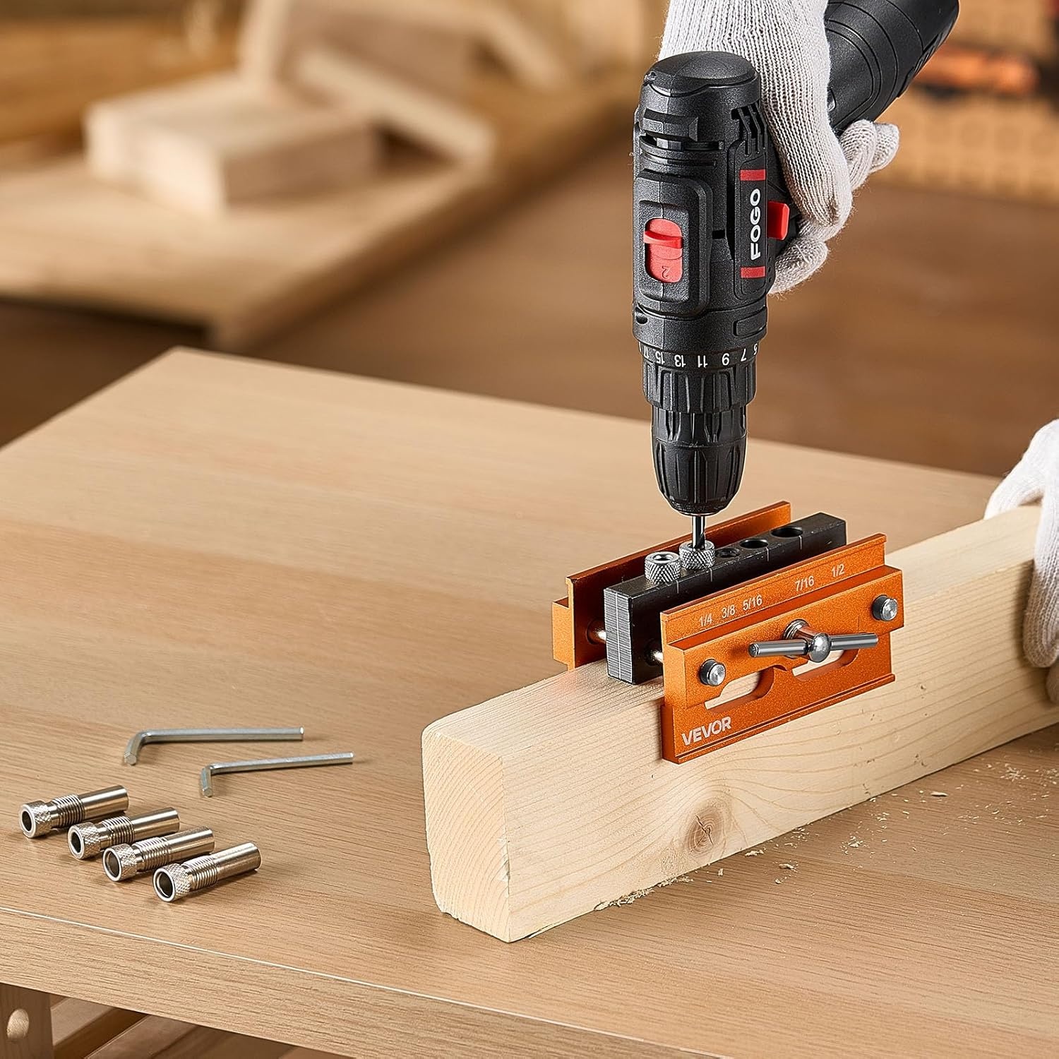 image:imageVEVOR Drill Guide 3045 90 Degree Angle 4 Sizes Portable Precision Drilling Guide Jig for Drilling Angled or Horizontal Holes Aluminum Alloy for Deck Cable Railing Wood Post Stair HandrailPro
