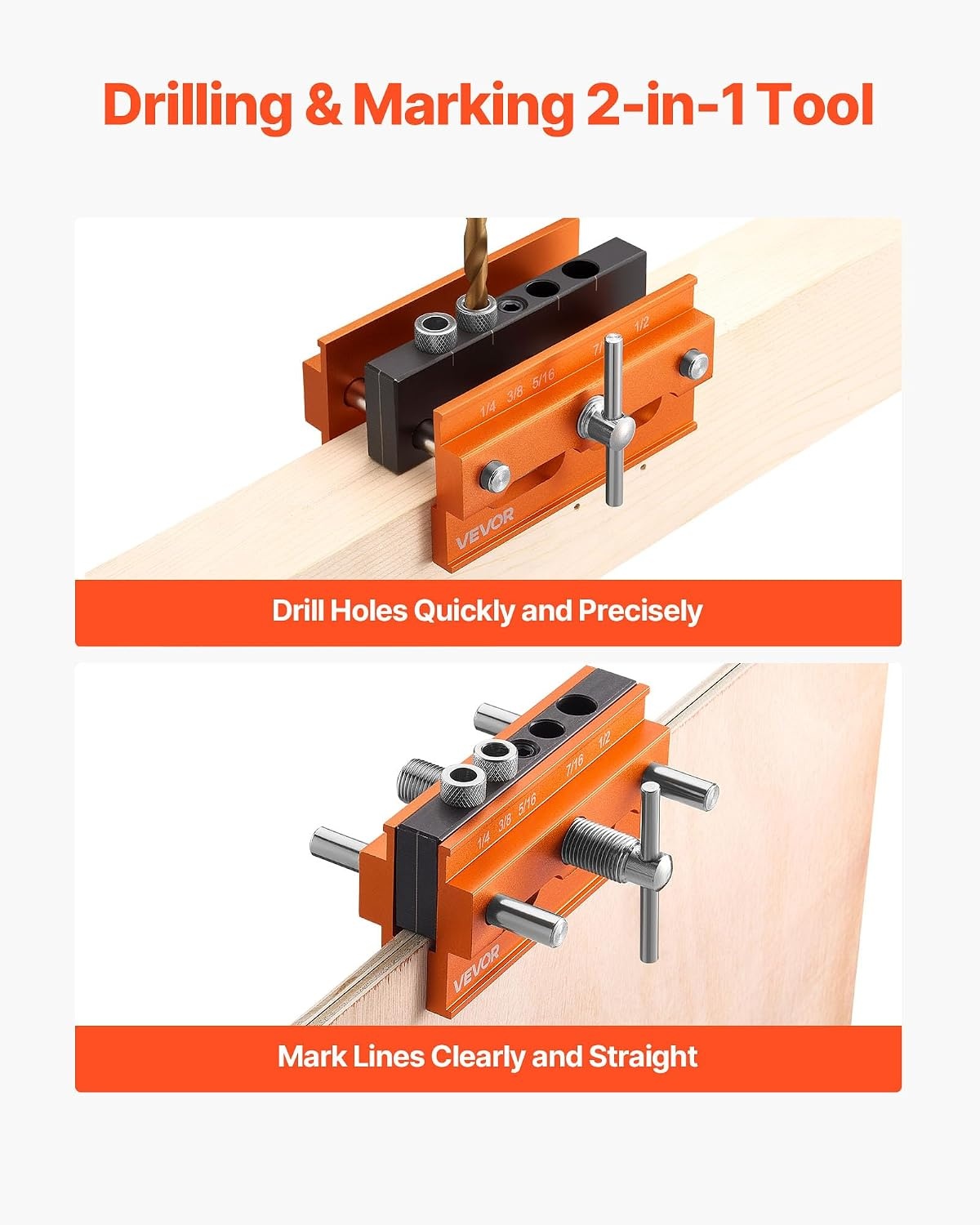 image:imageVEVOR Drill Guide 3045 90 Degree Angle 4 Sizes Portable Precision Drilling Guide Jig for Drilling Angled or Horizontal Holes Aluminum Alloy for Deck Cable Railing Wood Post Stair HandrailPro