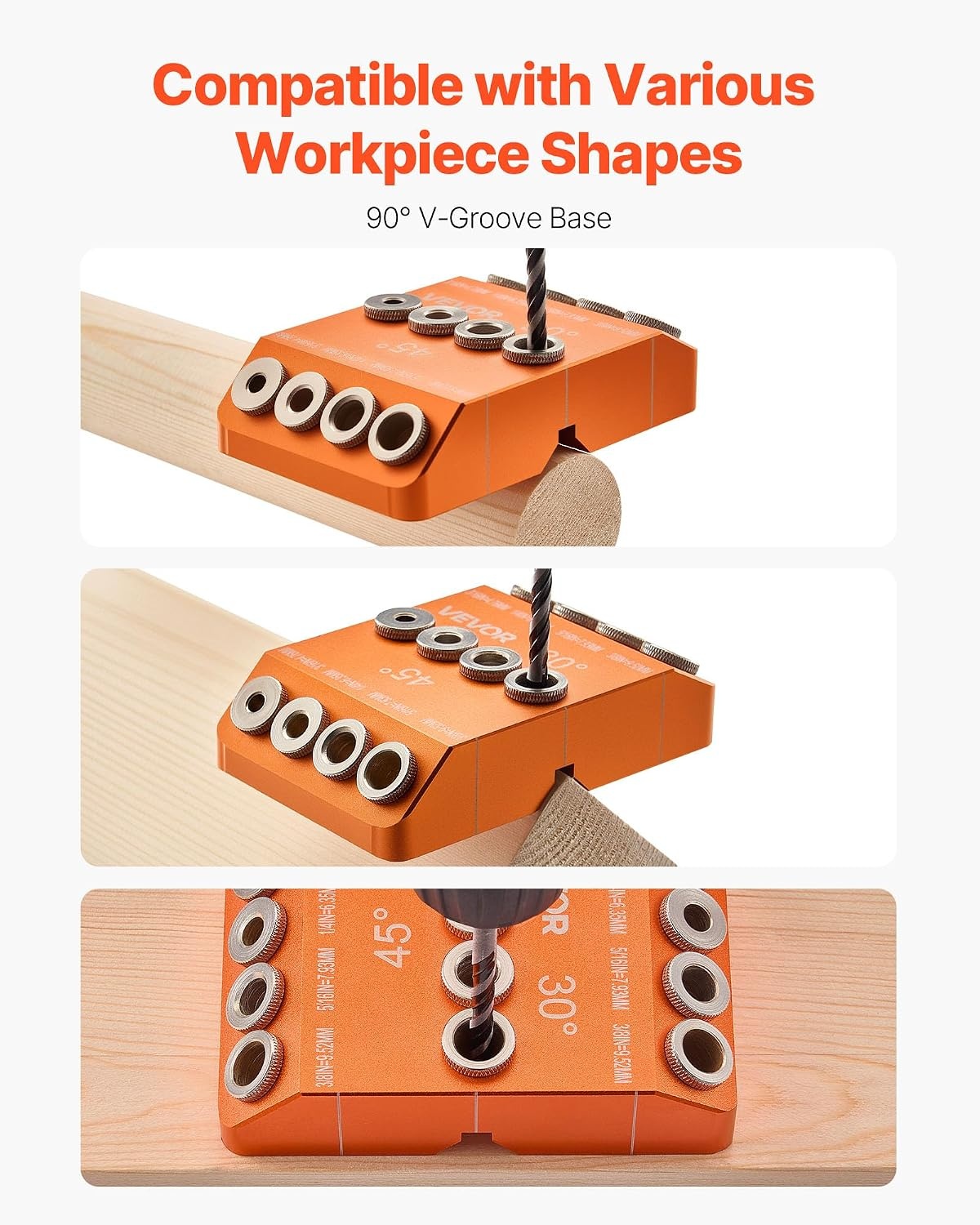 image:imageVEVOR Drill Guide 3045 90 Degree Angle 4 Sizes Portable Precision Drilling Guide Jig for Drilling Angled or Horizontal Holes Aluminum Alloy for Deck Cable Railing Wood Post Stair HandrailPro