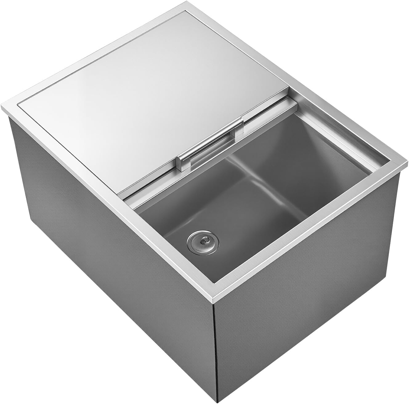 image:imageVEVOR Drop in Ice Chest Stainless Steel Drop in Cooler Commercial Ice Bin with Lid for Outdoor Kitchen Patio Bar DrainPipe Set Included Cooling Bins with Cover for Cold Wine BeerSliding Lid