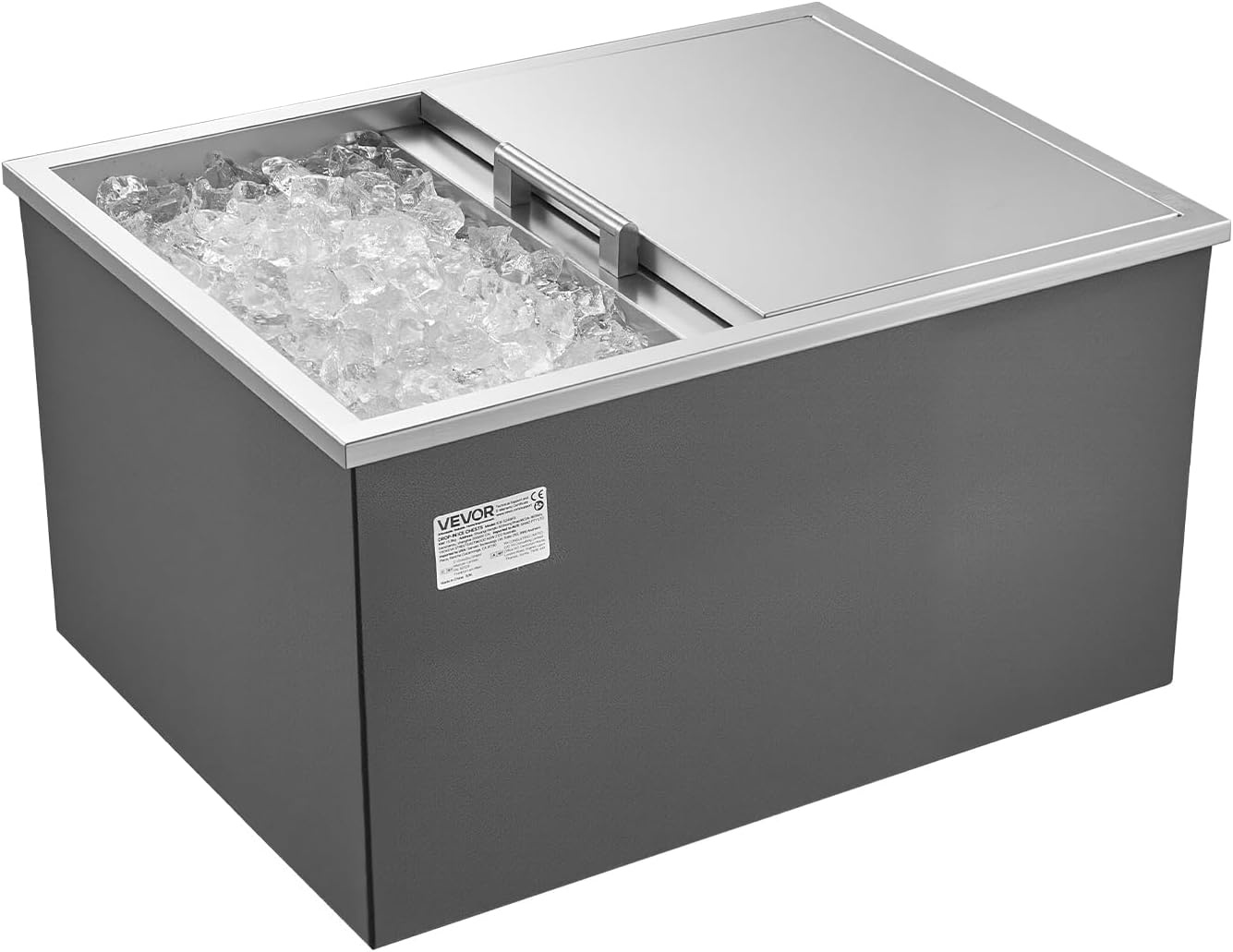 image:imageVEVOR Drop in Ice Chest Stainless Steel Drop in Cooler Commercial Ice Bin with Lid for Outdoor Kitchen Patio Bar DrainPipe Set Included Cooling Bins with Cover for Cold Wine BeerSliding Lid