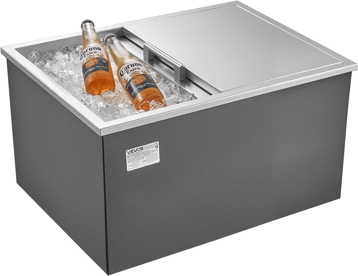 image:imageVEVOR Drop in Ice Chest Stainless Steel Drop in Cooler Commercial Ice Bin with Lid for Outdoor Kitchen Patio Bar DrainPipe Set Included Cooling Bins with Cover for Cold Wine BeerSliding Lid