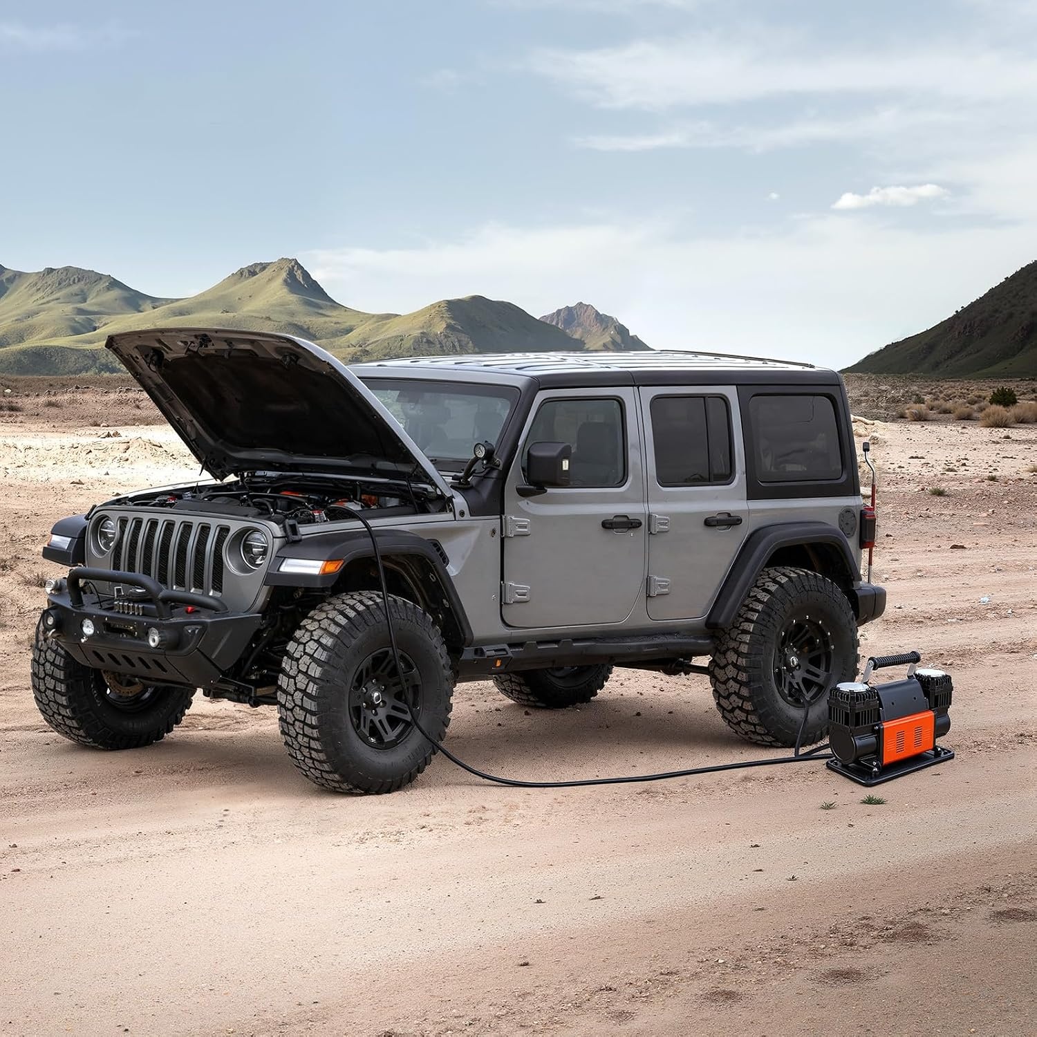 image:imageVEVOR DualCylinder Heavy Duty Air Compressor 106CFM Portable Tire Inflator 12V 150PSI Offroad Air Pump with Digital Pressure Gauge amp Adapters for Truck Car SUV 4 x 4 Vehicle RV106 CFM DualCylinder