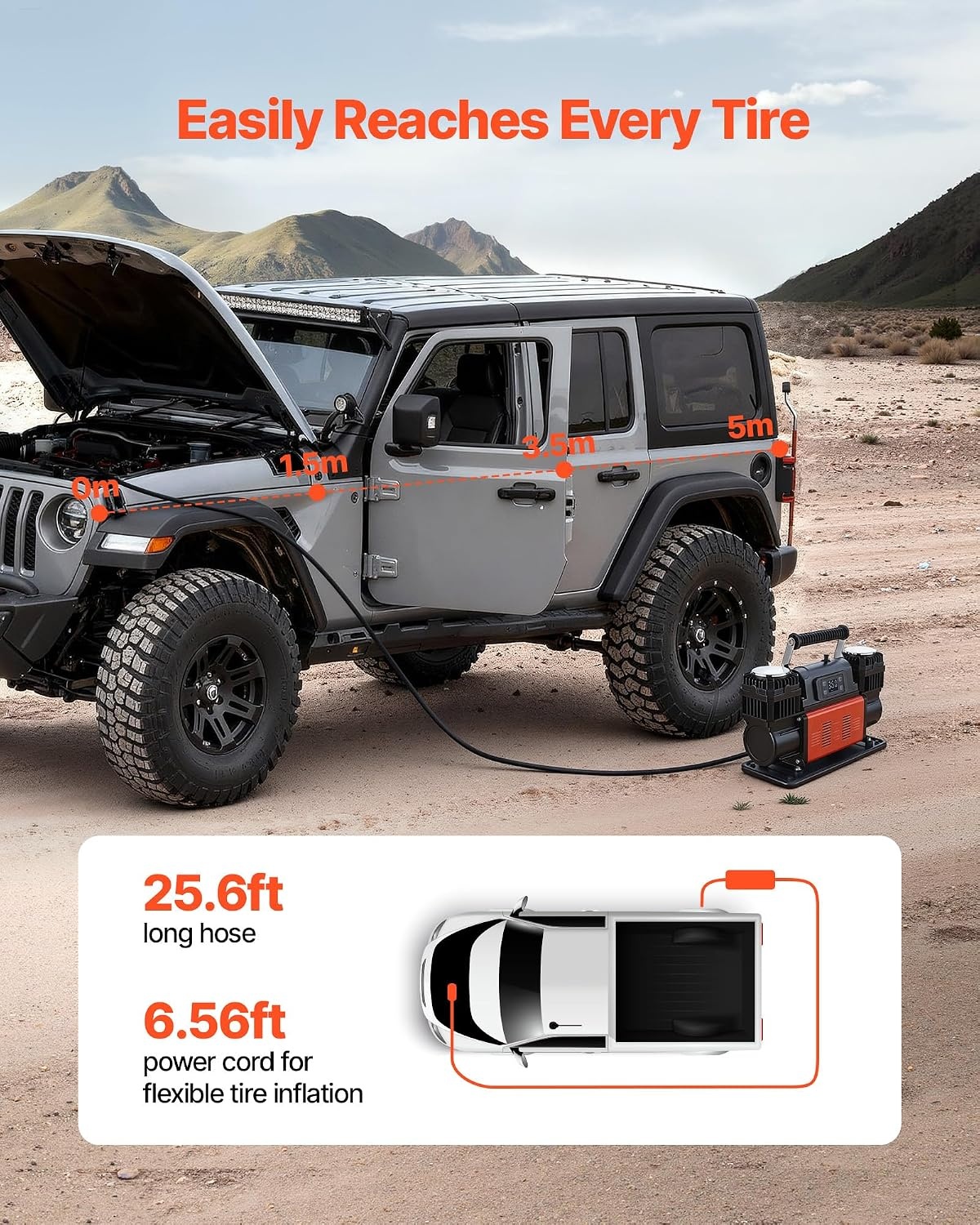 image:imageVEVOR DualCylinder Heavy Duty Air Compressor 106CFM Portable Tire Inflator 12V 150PSI Offroad Air Pump with Digital Pressure Gauge amp Adapters for Truck Car SUV 4 x 4 Vehicle RV106 CFM AutoStop
