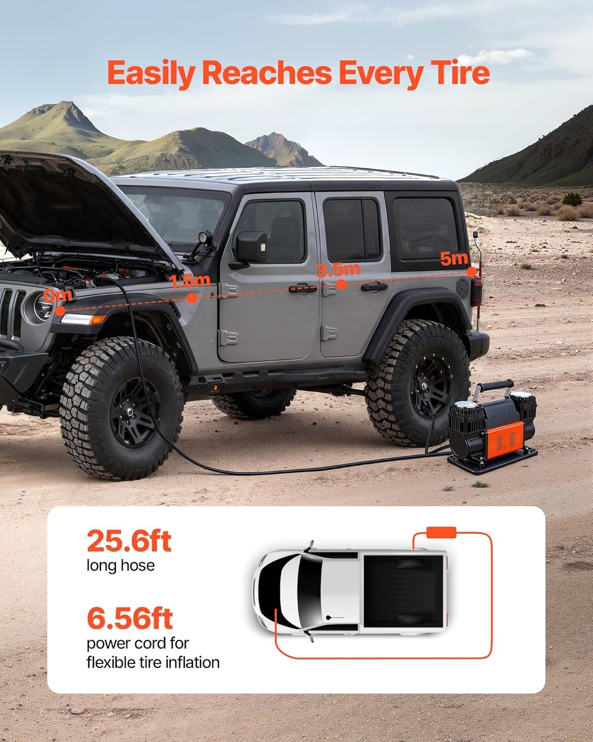 image:imageVEVOR DualCylinder Heavy Duty Air Compressor 106CFM Portable Tire Inflator 12V 150PSI Offroad Air Pump with Digital Pressure Gauge amp Adapters for Truck Car SUV 4 x 4 Vehicle RV106 CFM DualCylinder