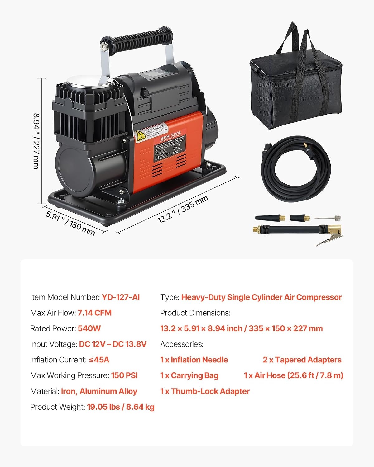 image:imageVEVOR DualCylinder Heavy Duty Air Compressor 106CFM Portable Tire Inflator 12V 150PSI Offroad Air Pump with Digital Pressure Gauge amp Adapters for Truck Car SUV 4 x 4 Vehicle RV714 CFM AutoStop