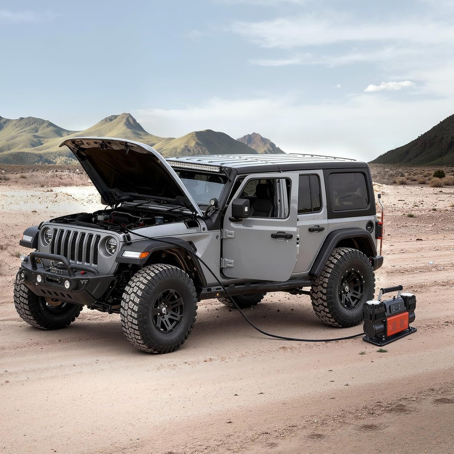 image:imageVEVOR DualCylinder Heavy Duty Air Compressor 106CFM Portable Tire Inflator 12V 150PSI Offroad Air Pump with Digital Pressure Gauge amp Adapters for Truck Car SUV 4 x 4 Vehicle RV106 CFM AutoStop