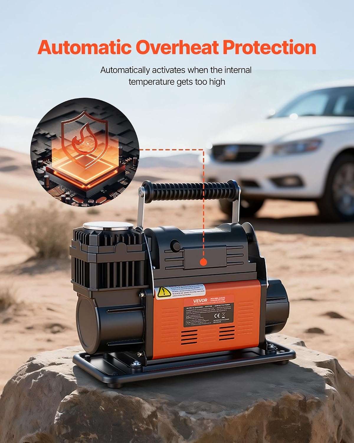 image:imageVEVOR DualCylinder Heavy Duty Air Compressor 106CFM Portable Tire Inflator 12V 150PSI Offroad Air Pump with Digital Pressure Gauge amp Adapters for Truck Car SUV 4 x 4 Vehicle RV714 CFM AutoStop