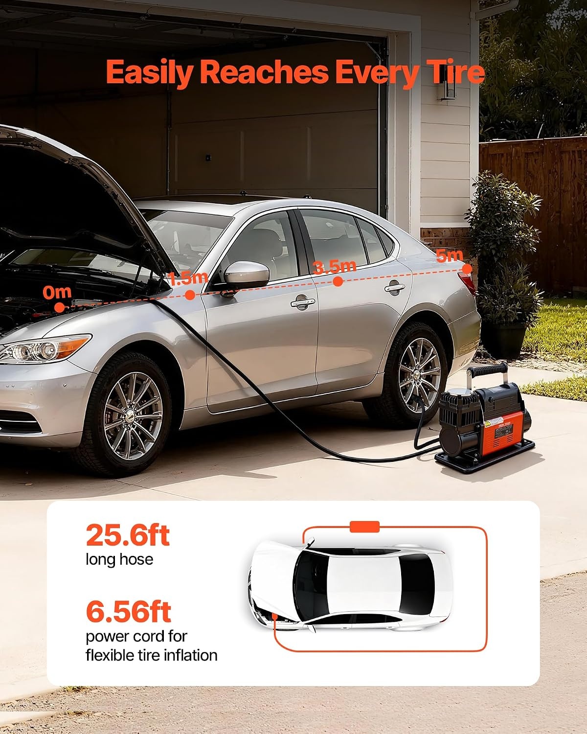image:imageVEVOR DualCylinder Heavy Duty Air Compressor 106CFM Portable Tire Inflator 12V 150PSI Offroad Air Pump with Digital Pressure Gauge amp Adapters for Truck Car SUV 4 x 4 Vehicle RV714 CFM AutoStop