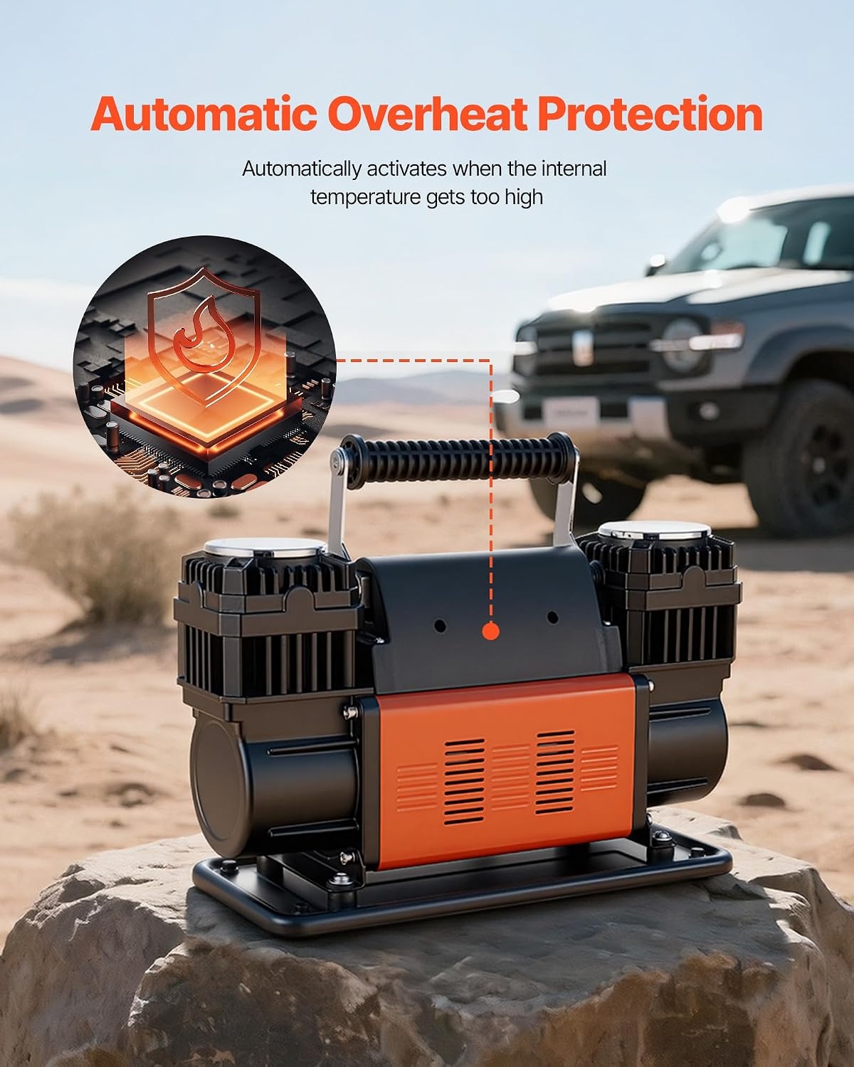 image:imageVEVOR DualCylinder Heavy Duty Air Compressor 106CFM Portable Tire Inflator 12V 150PSI Offroad Air Pump with Digital Pressure Gauge amp Adapters for Truck Car SUV 4 x 4 Vehicle RV106 CFM DualCylinder