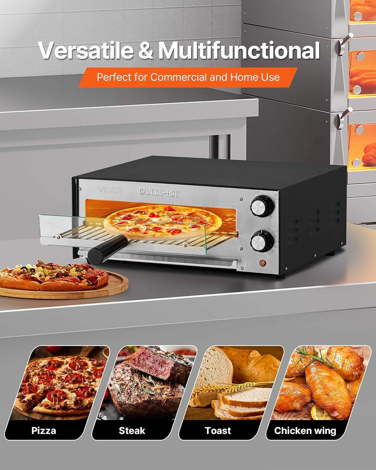 image:imageVEVOR Electric Pizza Oven 18Inch Commercial Pizza Ovens 752F Max Temp 1740W Large Pizza Oven Countertop with Temp amp Time Control Built in Thermometer Indoor Pizza Maker for Restaurant Home Use12Inch Single Layer