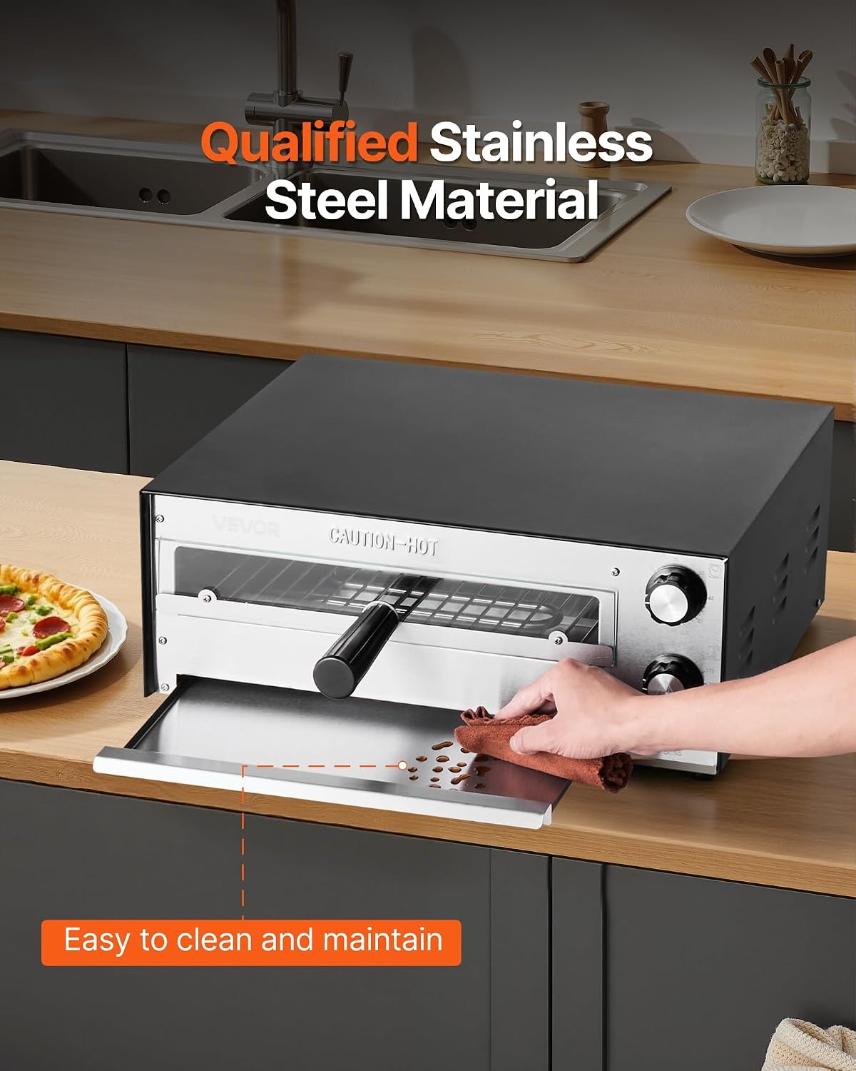 image:imageVEVOR Electric Pizza Oven 18Inch Commercial Pizza Ovens 752F Max Temp 1740W Large Pizza Oven Countertop with Temp amp Time Control Built in Thermometer Indoor Pizza Maker for Restaurant Home Use12Inch Single Layer