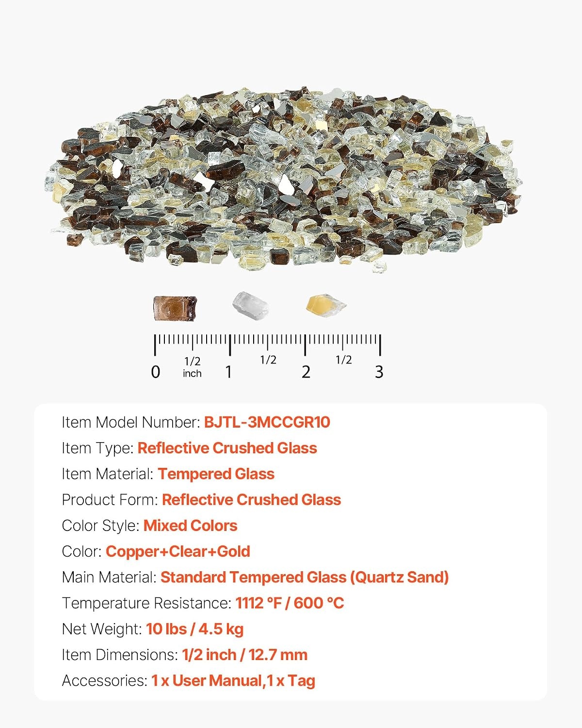 image:imageVEVOR Fire Glass 10 lbs Aqua Blue Caribbean Blue Aqua Green 34 Inch HighTemperature Resistant Reflective Glass Rocks Smokeless Fire Pit Stones for Outdoor Table amp LandscapingRed Brown Copper Transparent Gold
