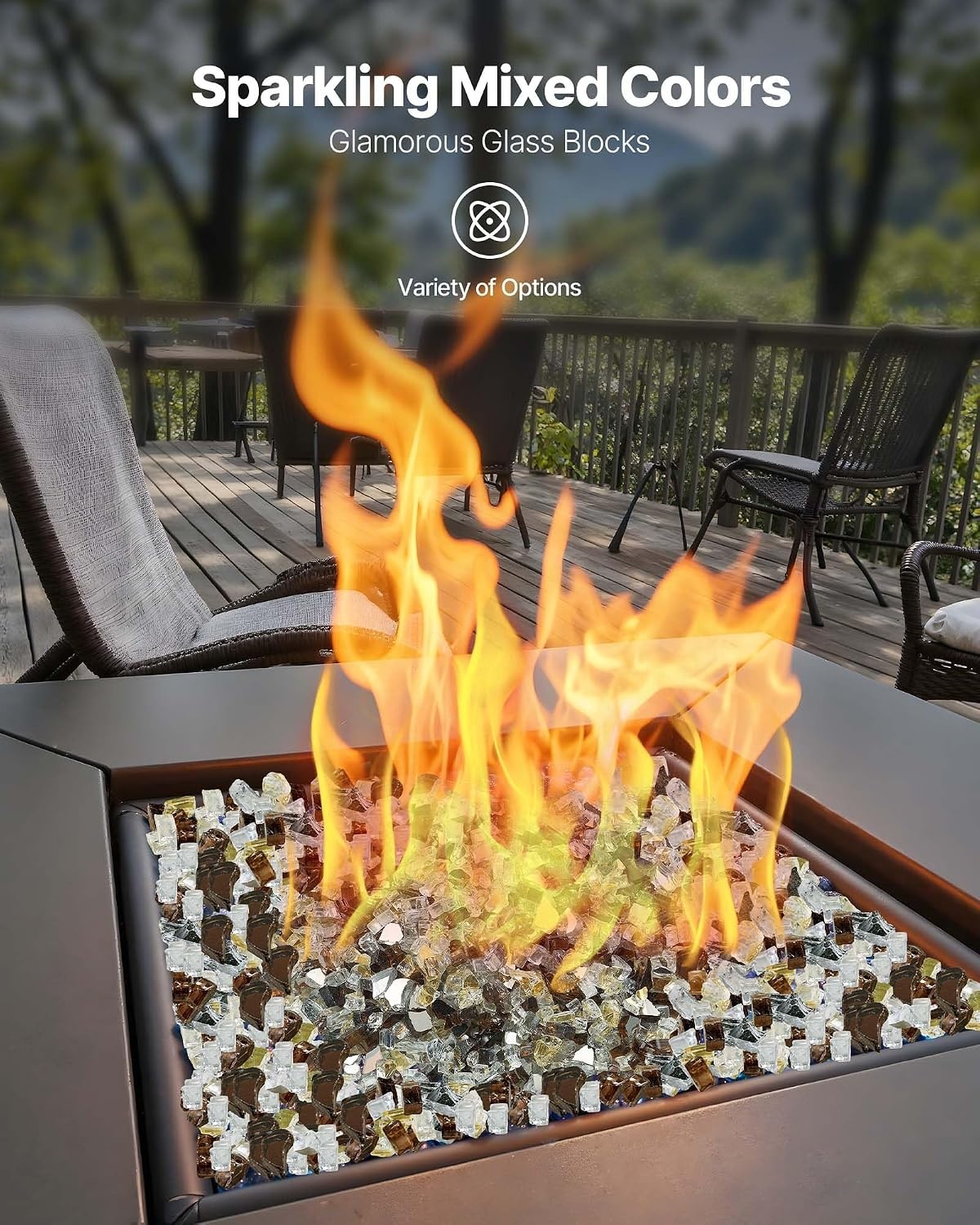 image:imageVEVOR Fire Glass 10 lbs Aqua Blue Caribbean Blue Aqua Green 34 Inch HighTemperature Resistant Reflective Glass Rocks Smokeless Fire Pit Stones for Outdoor Table amp LandscapingRed Brown Copper Transparent Gold
