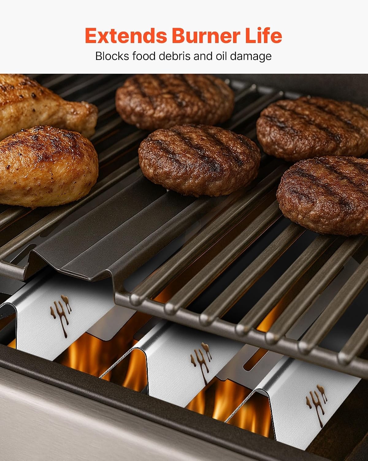 image:imageVEVOR Flavorizer Bars and Heat Deflectors 17 in Grill Replacement Part for Weber Genesis ll 310 315 335 340 ES 325s ESSX 325s ES 335 EXSXEPX335 Grills Porcelainenameled Steel 8 Pack7PCS Thicker Stainless Steel