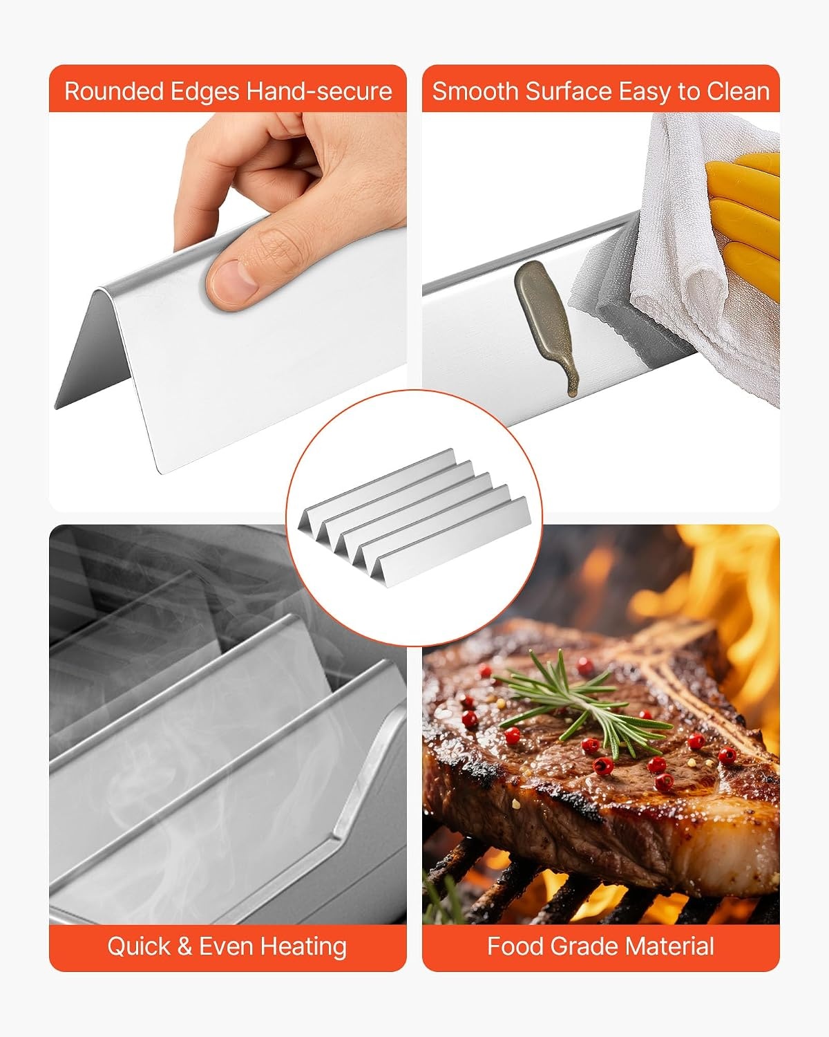 image:imageVEVOR Flavorizer Bars and Heat Deflectors 17 in Grill Replacement Part for Weber Genesis ll 310 315 335 340 ES 325s ESSX 325s ES 335 EXSXEPX335 Grills Porcelainenameled Steel 8 Pack7PCS Thicker Stainless Steel