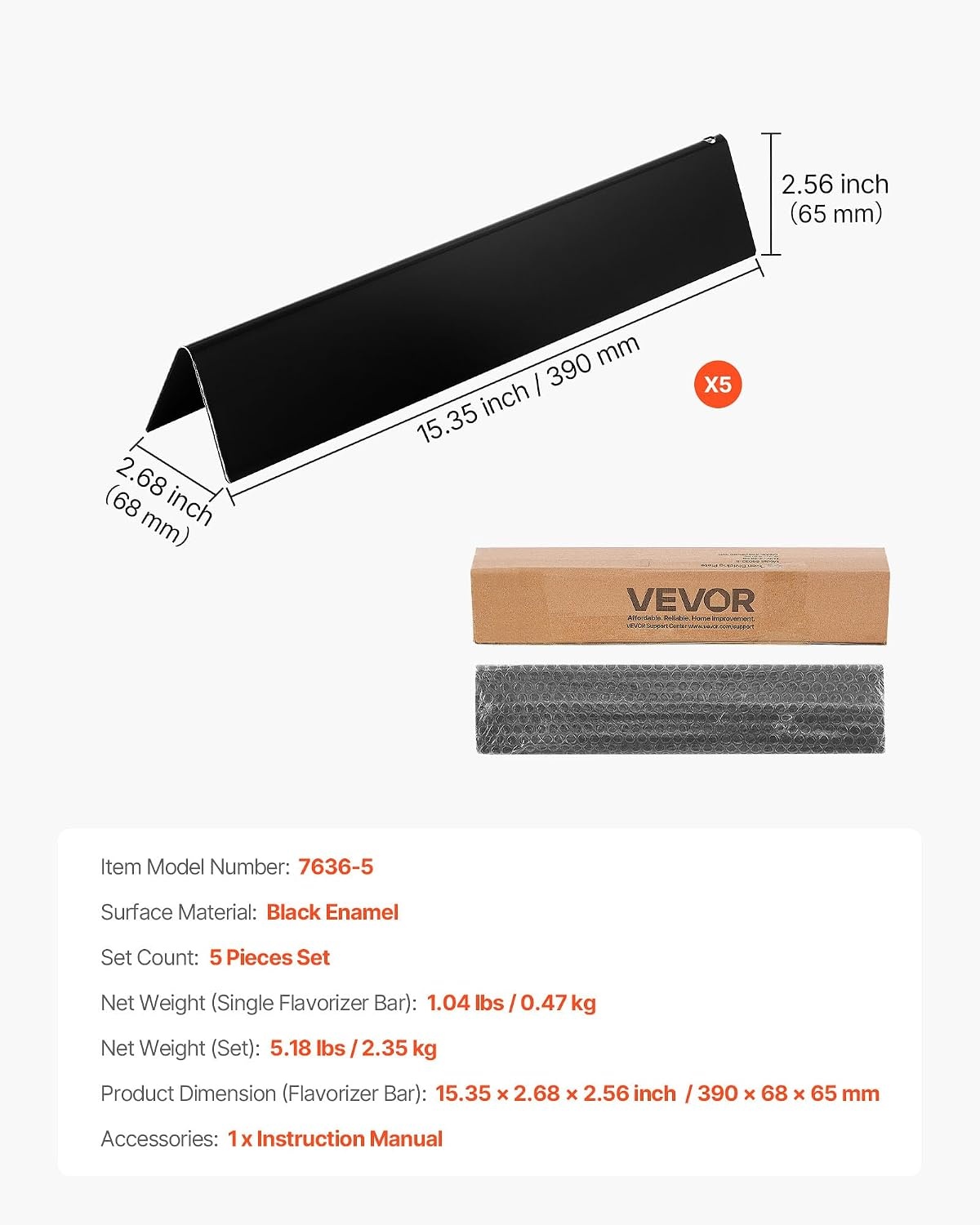 image:imageVEVOR Flavorizer Bars and Heat Deflectors 17 in Grill Replacement Part for Weber Genesis ll 310 315 335 340 ES 325s ESSX 325s ES 335 EXSXEPX335 Grills Porcelainenameled Steel 8 Pack5PCS Porcelain Steel