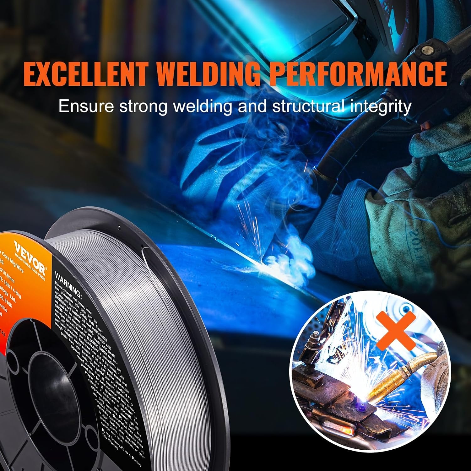 image:imageVEVOR Flux Core Welding Wire E71TGS 0035inch 10LBS Gasless Mild Steel MIG Welding Wire with Low Splatter for All Position Arc Welding and Outdoor UseE71TGS 0035inch 10LBS
