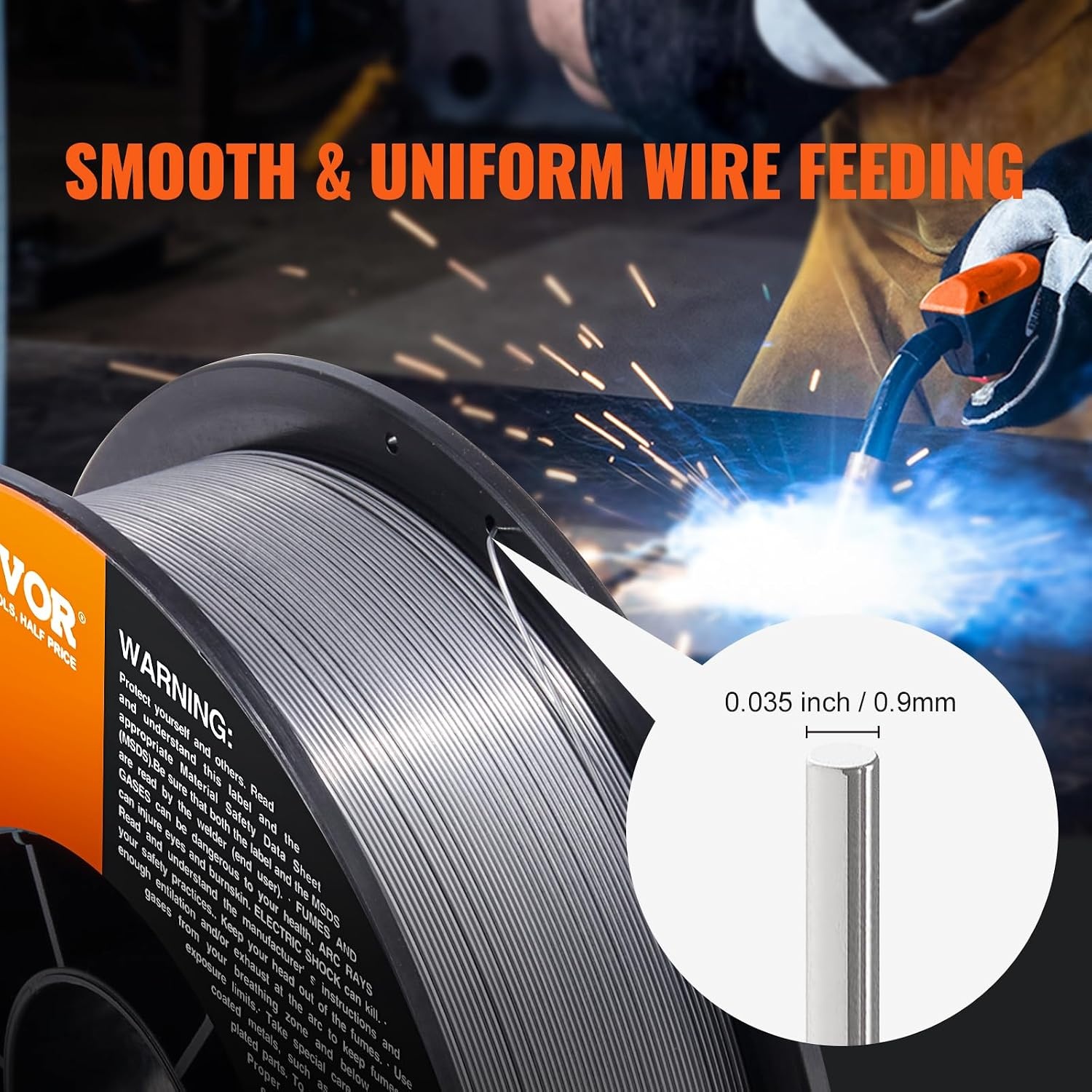 image:imageVEVOR Flux Core Welding Wire E71TGS 0035inch 10LBS Gasless Mild Steel MIG Welding Wire with Low Splatter for All Position Arc Welding and Outdoor UseE71TGS 0035inch 10LBS