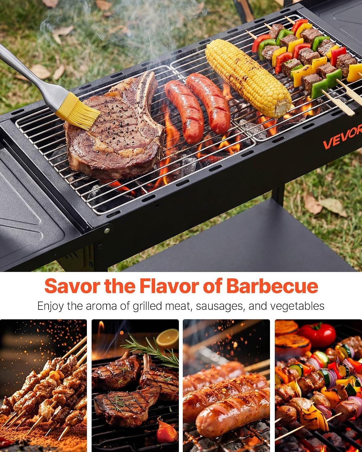 image:imageVEVOR Foldable Charcoal Grill Portable Charcoal Barbecue Grill with Adjustable Height amp Folding Side Tables HighTemp PowderCoated Steel Outdoor BBQ Grills for Camping Backyard PartiesBlack
