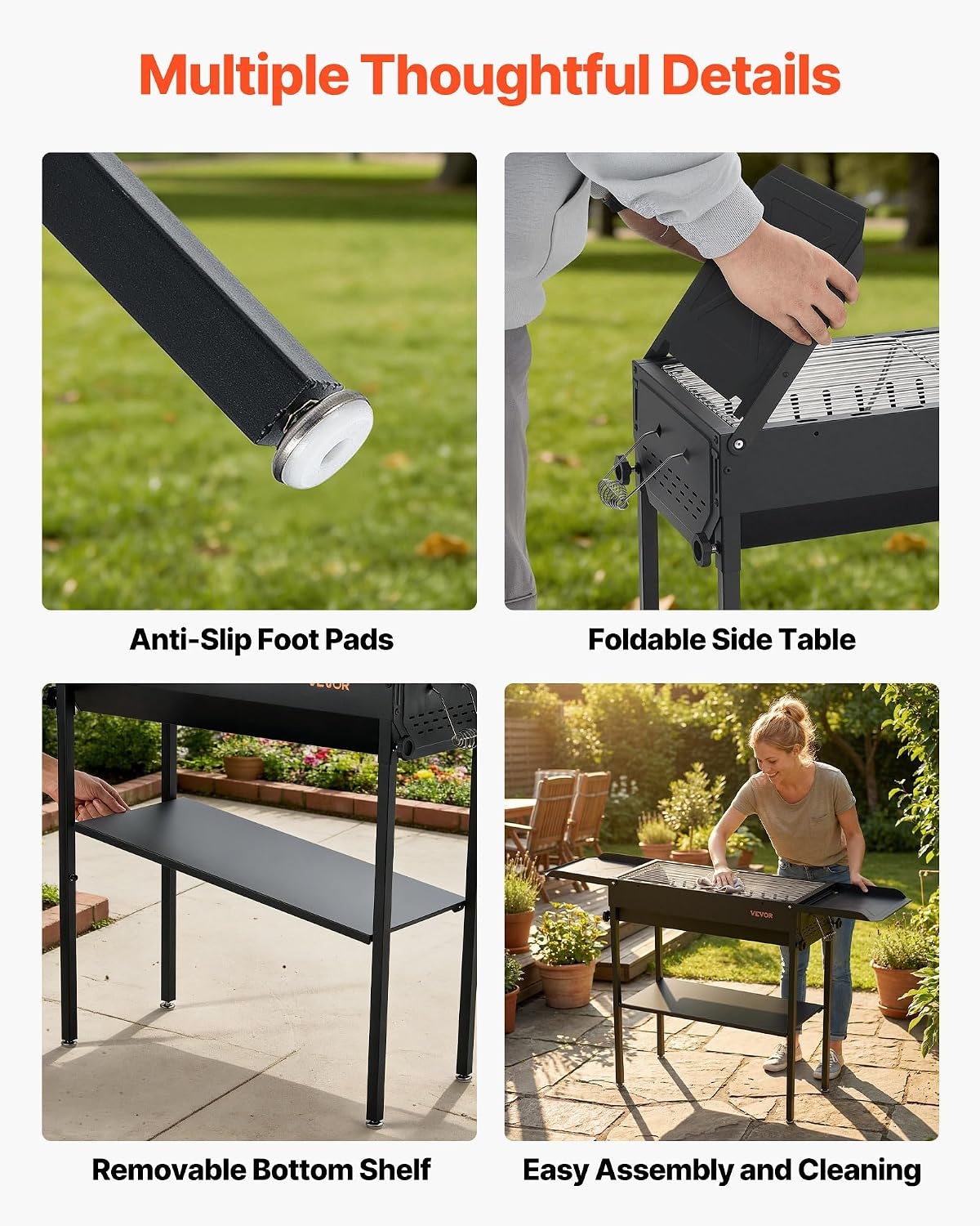 image:imageVEVOR Foldable Charcoal Grill Portable Charcoal Barbecue Grill with Adjustable Height amp Folding Side Tables HighTemp PowderCoated Steel Outdoor BBQ Grills for Camping Backyard PartiesBlack