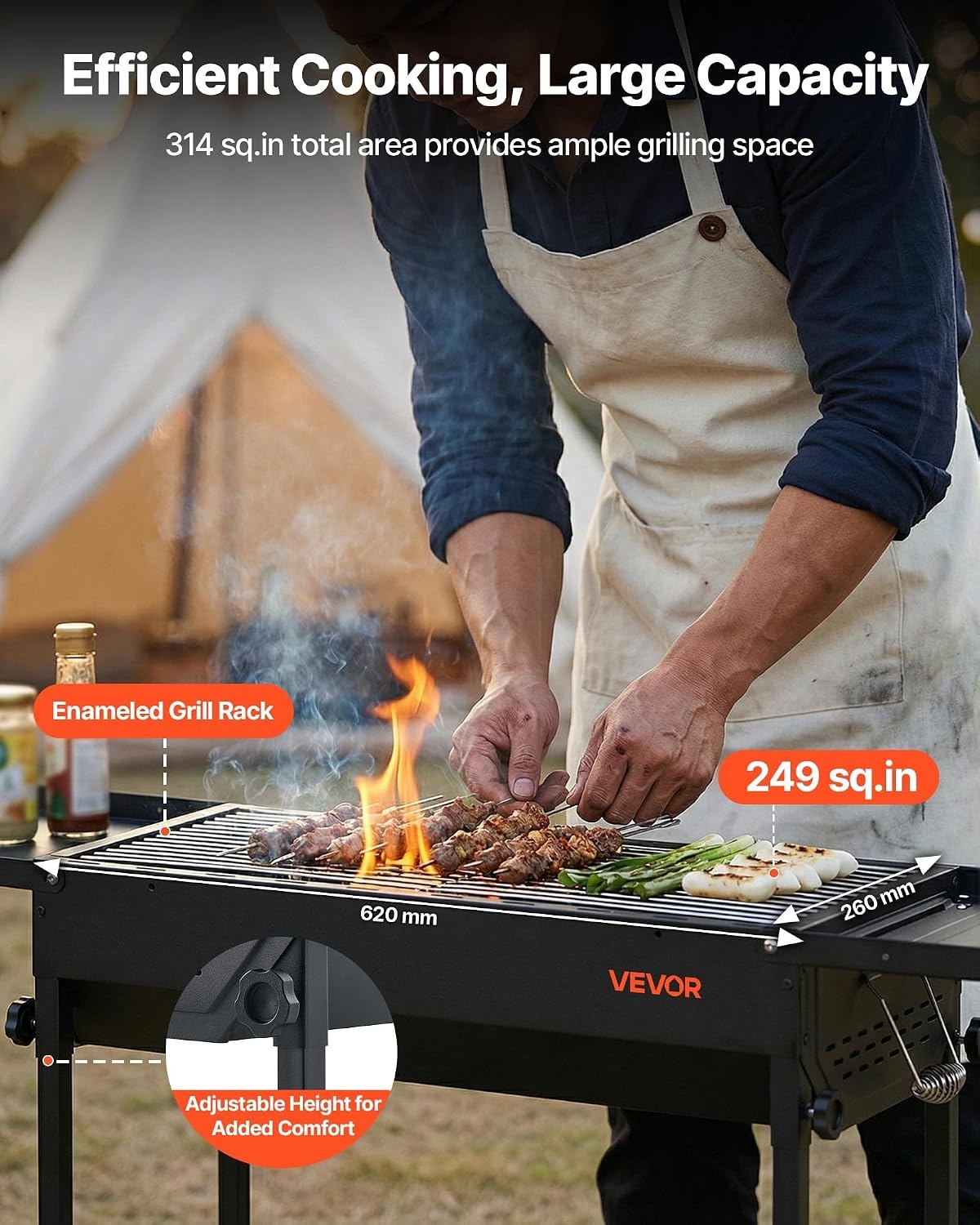 image:imageVEVOR Foldable Charcoal Grill Portable Charcoal Barbecue Grill with Adjustable Height amp Folding Side Tables HighTemp PowderCoated Steel Outdoor BBQ Grills for Camping Backyard PartiesBlack