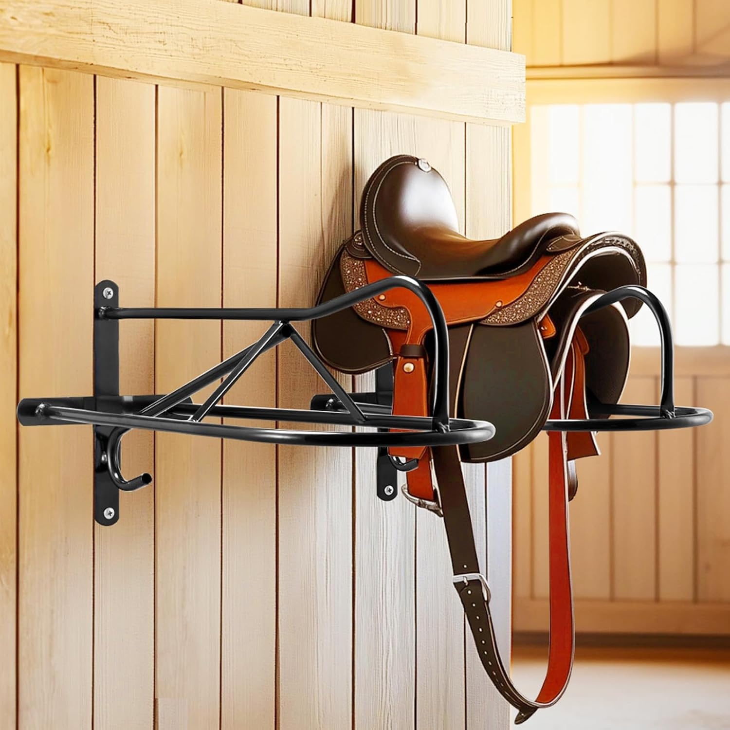 image:imageVEVOR Folding Saddle Rack Freestanding Horse Saddle Stand Portable Horse Blanket Holder Heavy Duty Steel Saddle Rack for English amp Western Saddles Tack Storage 28 x 19 x 375 in BlackWall Mounted Saddle Stand8 Pcs