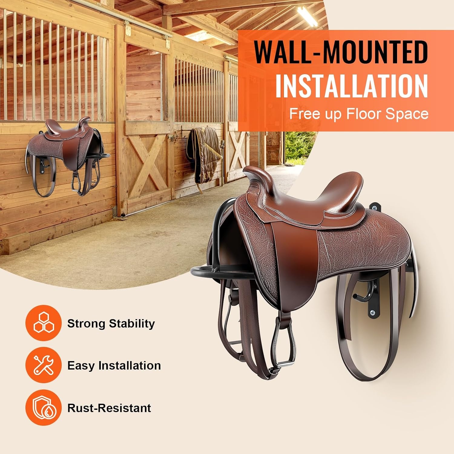 image:imageVEVOR Folding Saddle Rack Freestanding Horse Saddle Stand Portable Horse Blanket Holder Heavy Duty Steel Saddle Rack for English amp Western Saddles Tack Storage 28 x 19 x 375 in BlackWall Mounted Saddle Stand8 Pcs