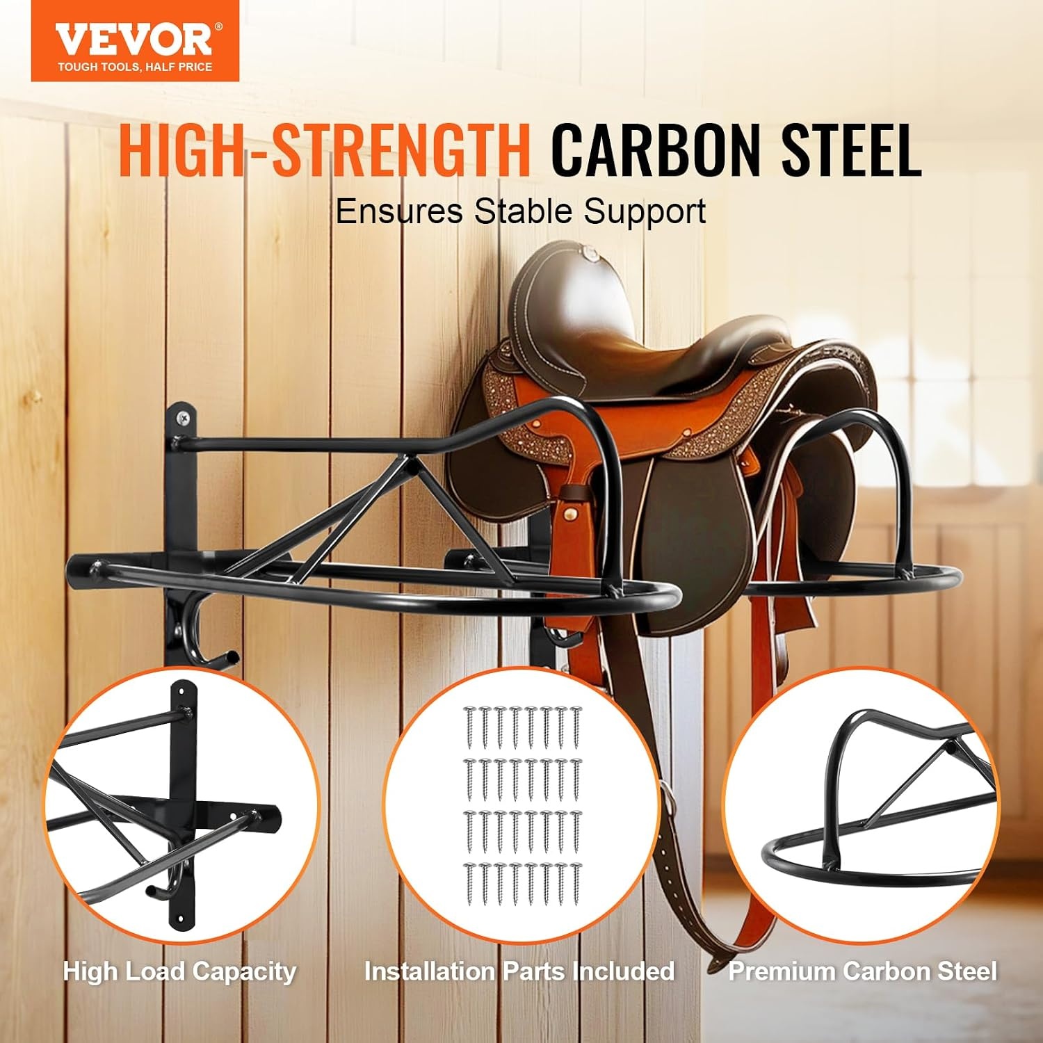 image:imageVEVOR Folding Saddle Rack Freestanding Horse Saddle Stand Portable Horse Blanket Holder Heavy Duty Steel Saddle Rack for English amp Western Saddles Tack Storage 28 x 19 x 375 in BlackWall Mounted Saddle Stand8 Pcs