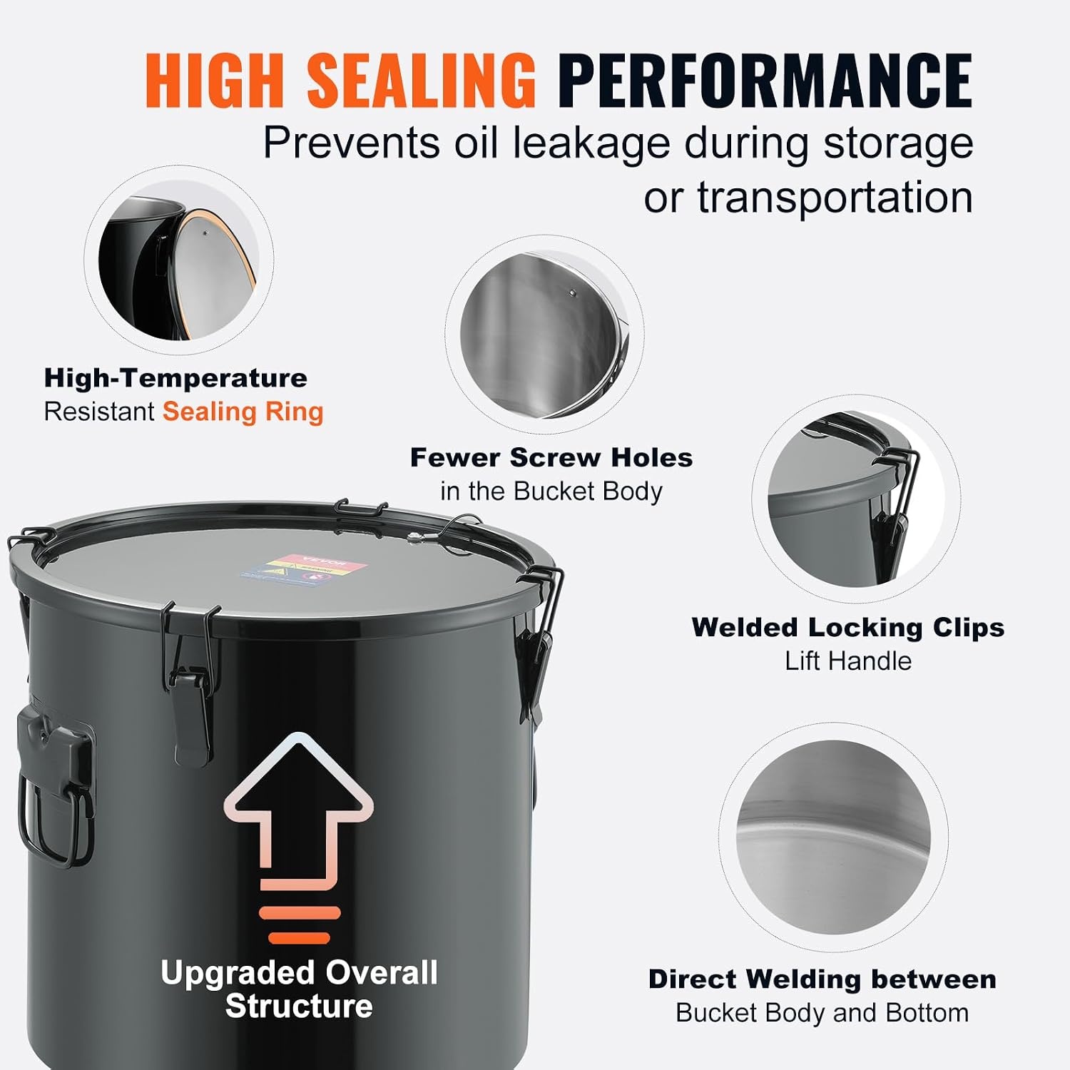 image:imageVEVOR Fryer Grease Bucket 16 Gal Oil Disposal Caddy with Caster Base Carbon Steel RustProof Coating Oil Transport Container with Lid Lock Clips Filter Bag for Hot Cooking Oil Filtering GrayBlack