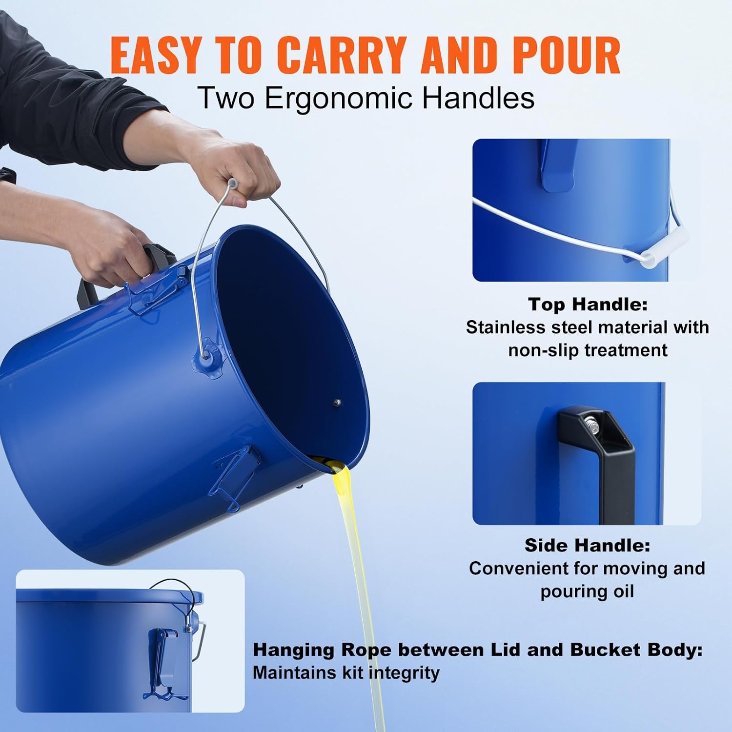image:imageVEVOR Fryer Grease Bucket 16 Gal Oil Disposal Caddy with Caster Base Carbon Steel RustProof Coating Oil Transport Container with Lid Lock Clips Filter Bag for Hot Cooking Oil Filtering GrayBlue