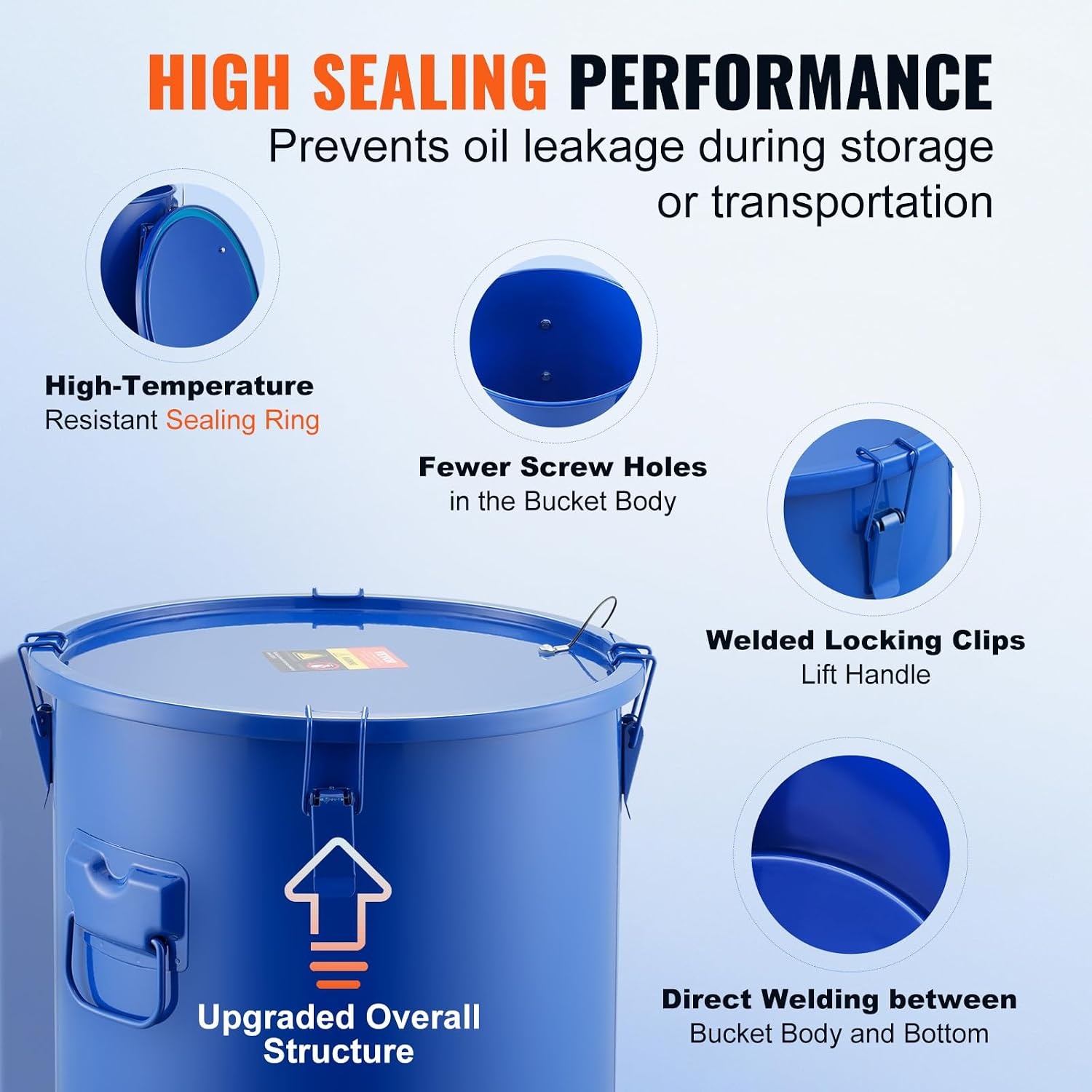 image:imageVEVOR Fryer Grease Bucket 16 Gal Oil Disposal Caddy with Caster Base Carbon Steel RustProof Coating Oil Transport Container with Lid Lock Clips Filter Bag for Hot Cooking Oil Filtering GrayBlue