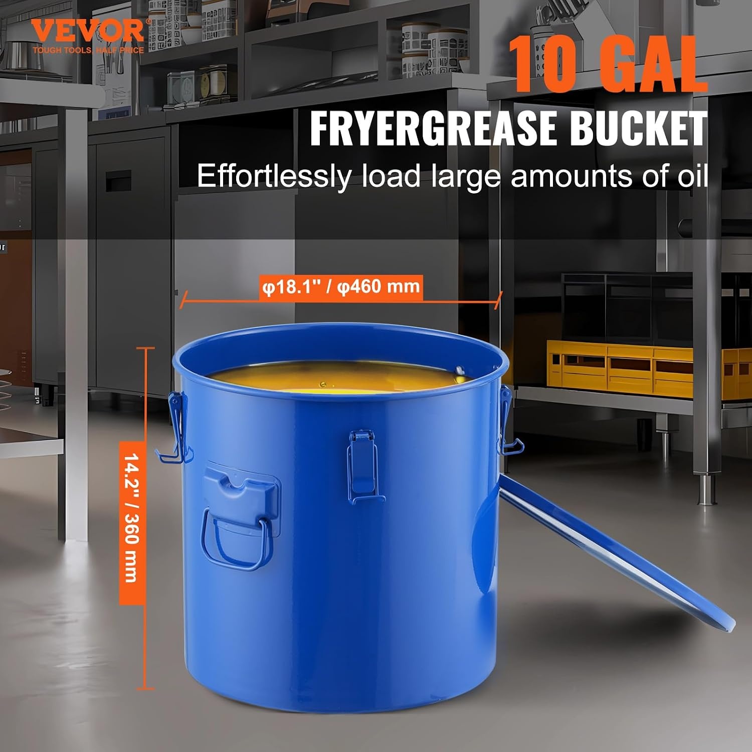 image:imageVEVOR Fryer Grease Bucket 16 Gal Oil Disposal Caddy with Caster Base Carbon Steel RustProof Coating Oil Transport Container with Lid Lock Clips Filter Bag for Hot Cooking Oil Filtering GrayBlue