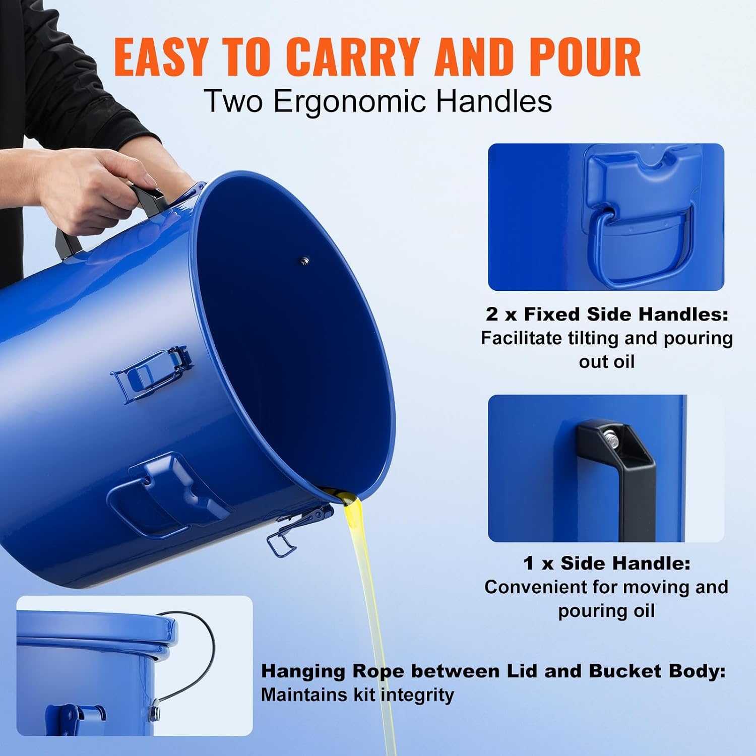 image:imageVEVOR Fryer Grease Bucket 16 Gal Oil Disposal Caddy with Caster Base Carbon Steel RustProof Coating Oil Transport Container with Lid Lock Clips Filter Bag for Hot Cooking Oil Filtering GrayBlue