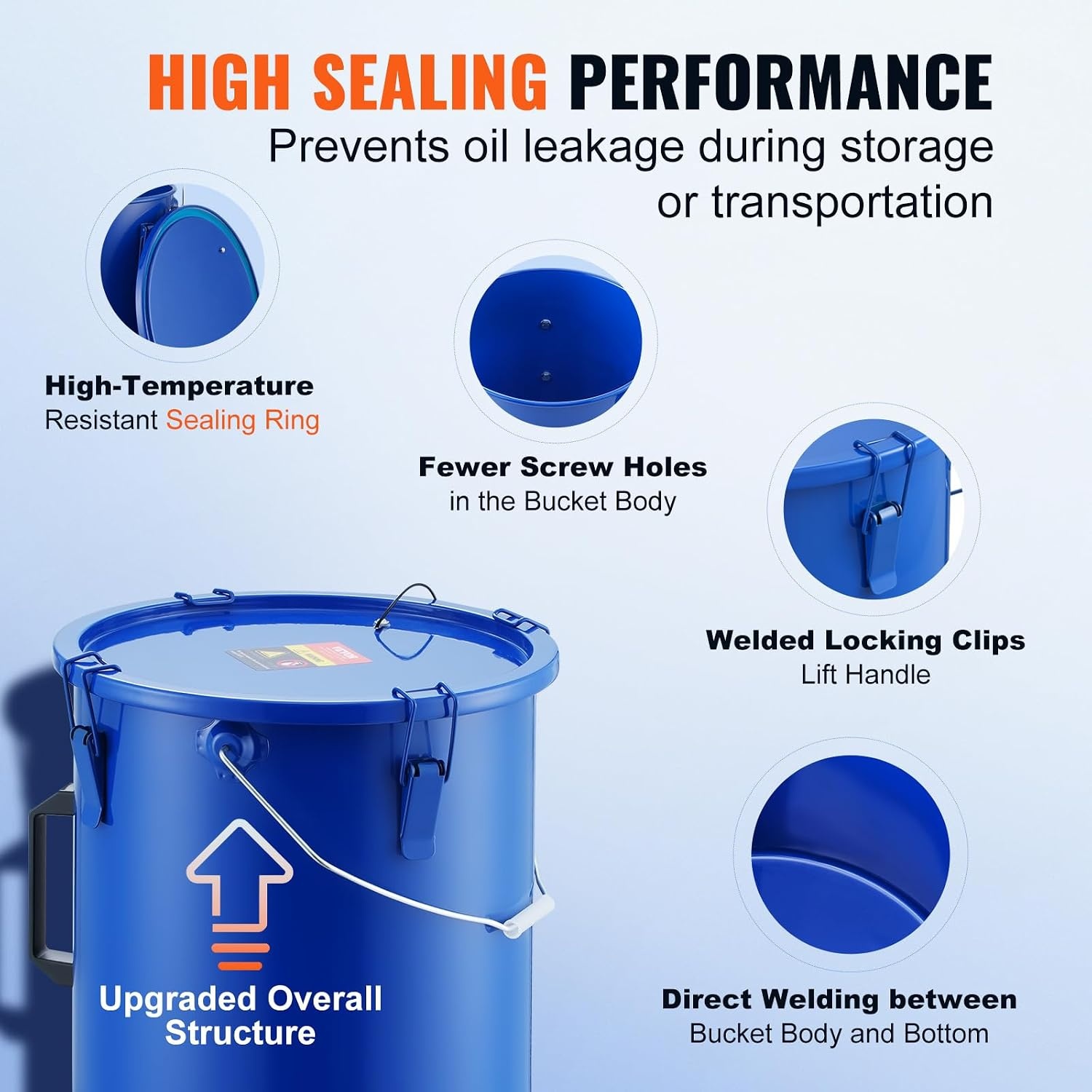 image:imageVEVOR Fryer Grease Bucket 16 Gal Oil Disposal Caddy with Caster Base Carbon Steel RustProof Coating Oil Transport Container with Lid Lock Clips Filter Bag for Hot Cooking Oil Filtering GrayBlue