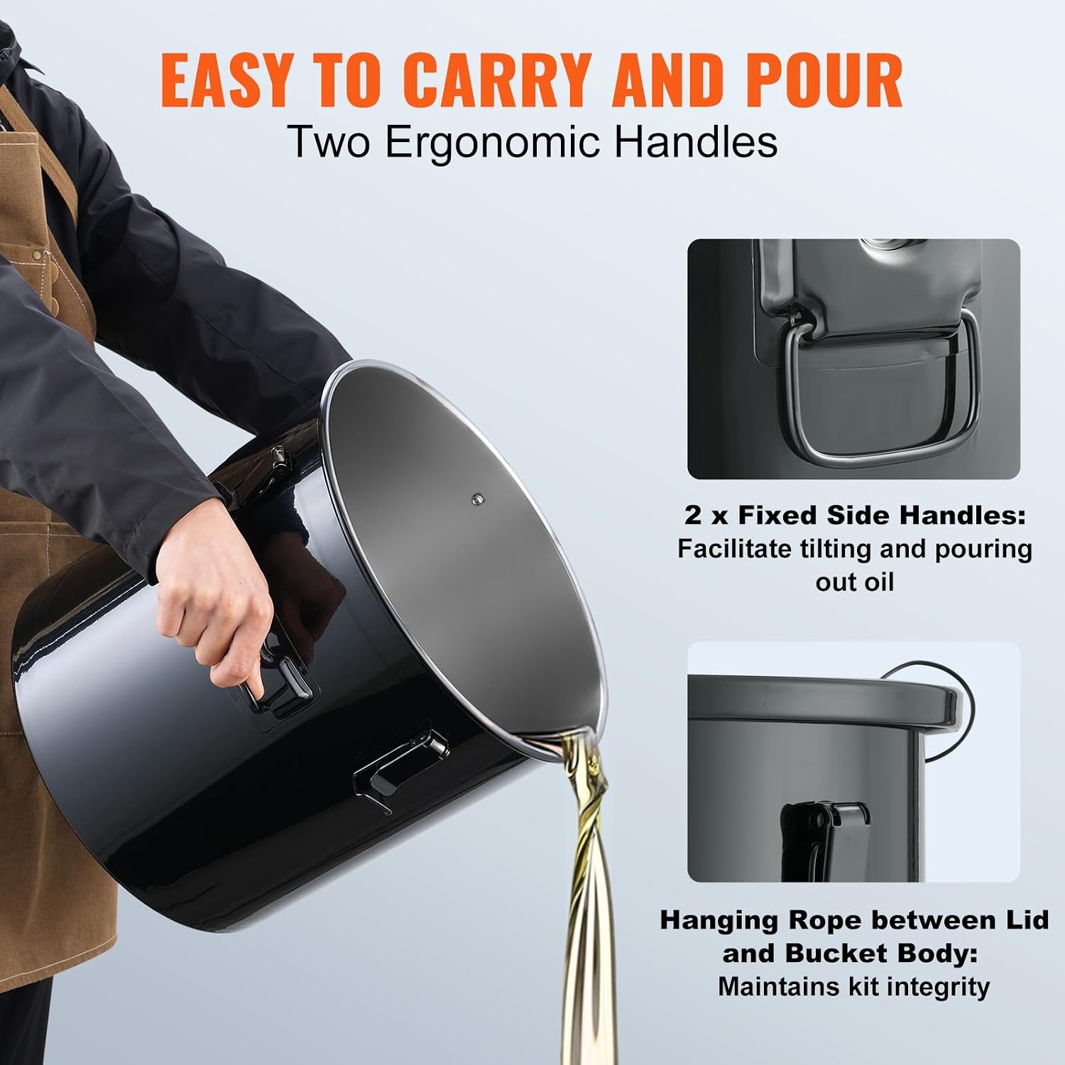 image:imageVEVOR Fryer Grease Bucket 16 Gal Oil Disposal Caddy with Caster Base Carbon Steel RustProof Coating Oil Transport Container with Lid Lock Clips Filter Bag for Hot Cooking Oil Filtering GrayBlack