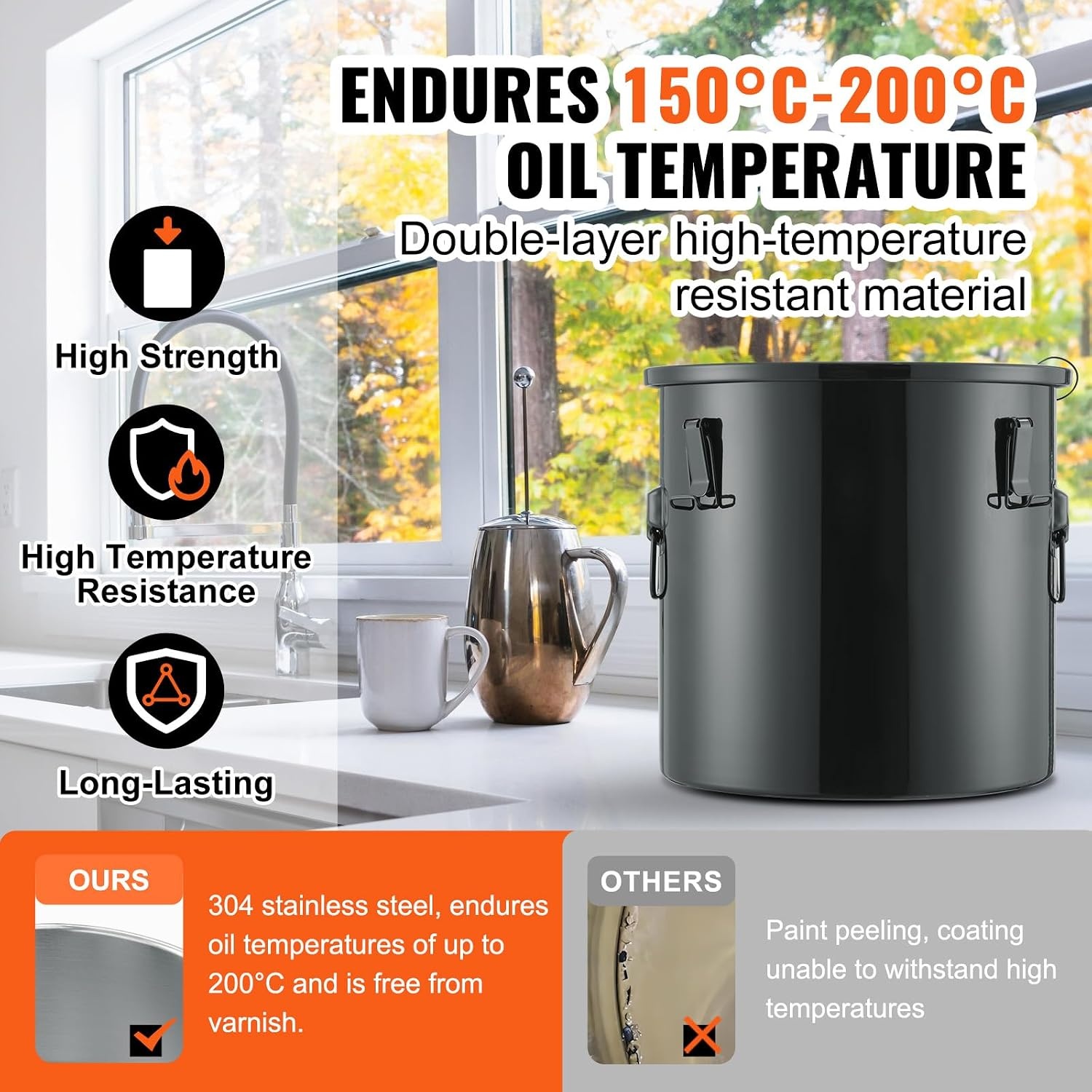 image:imageVEVOR Fryer Grease Bucket 16 Gal Oil Disposal Caddy with Caster Base Carbon Steel RustProof Coating Oil Transport Container with Lid Lock Clips Filter Bag for Hot Cooking Oil Filtering GrayBlack