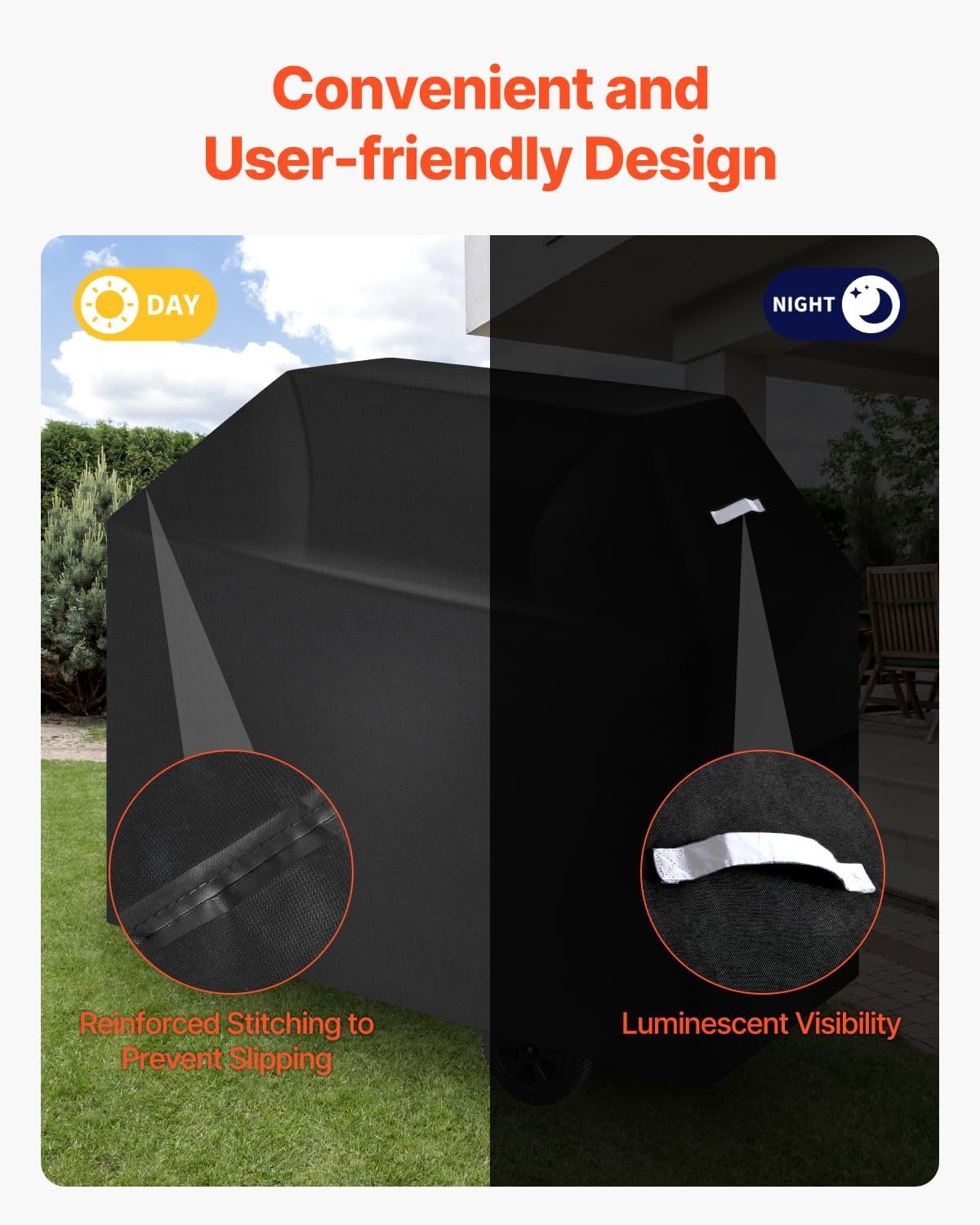 image:imageVEVOR Grill Cover 58 inch BBQ Covers for Outdoor Grills Waterproof Fade Resistant Weather Resistant Heavy Duty 600D Polyester Easy OnOff with HookandLoop Straps Black58inch