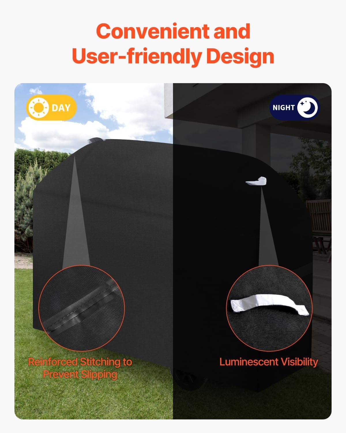 image:imageVEVOR Grill Cover 58 inch BBQ Covers for Outdoor Grills Waterproof Fade Resistant Weather Resistant Heavy Duty 600D Polyester Easy OnOff with HookandLoop Straps Black63inch