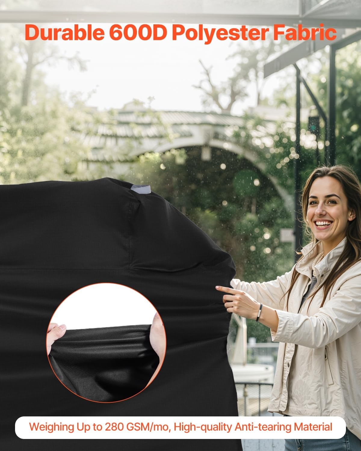 image:imageVEVOR Grill Cover 58 inch BBQ Covers for Outdoor Grills Waterproof Fade Resistant Weather Resistant Heavy Duty 600D Polyester Easy OnOff with HookandLoop Straps Black63inch