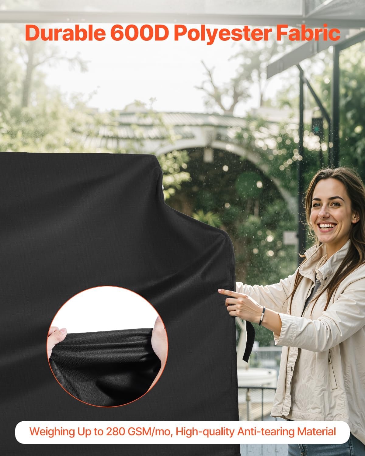 image:imageVEVOR Grill Cover 58 inch BBQ Covers for Outdoor Grills Waterproof Fade Resistant Weather Resistant Heavy Duty 600D Polyester Easy OnOff with HookandLoop Straps Black60inch