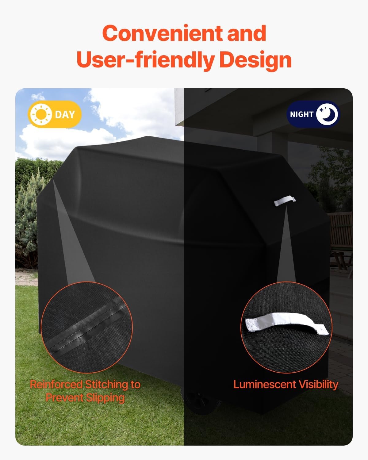 image:imageVEVOR Grill Cover 58 inch BBQ Covers for Outdoor Grills Waterproof Fade Resistant Weather Resistant Heavy Duty 600D Polyester Easy OnOff with HookandLoop Straps Black60inch