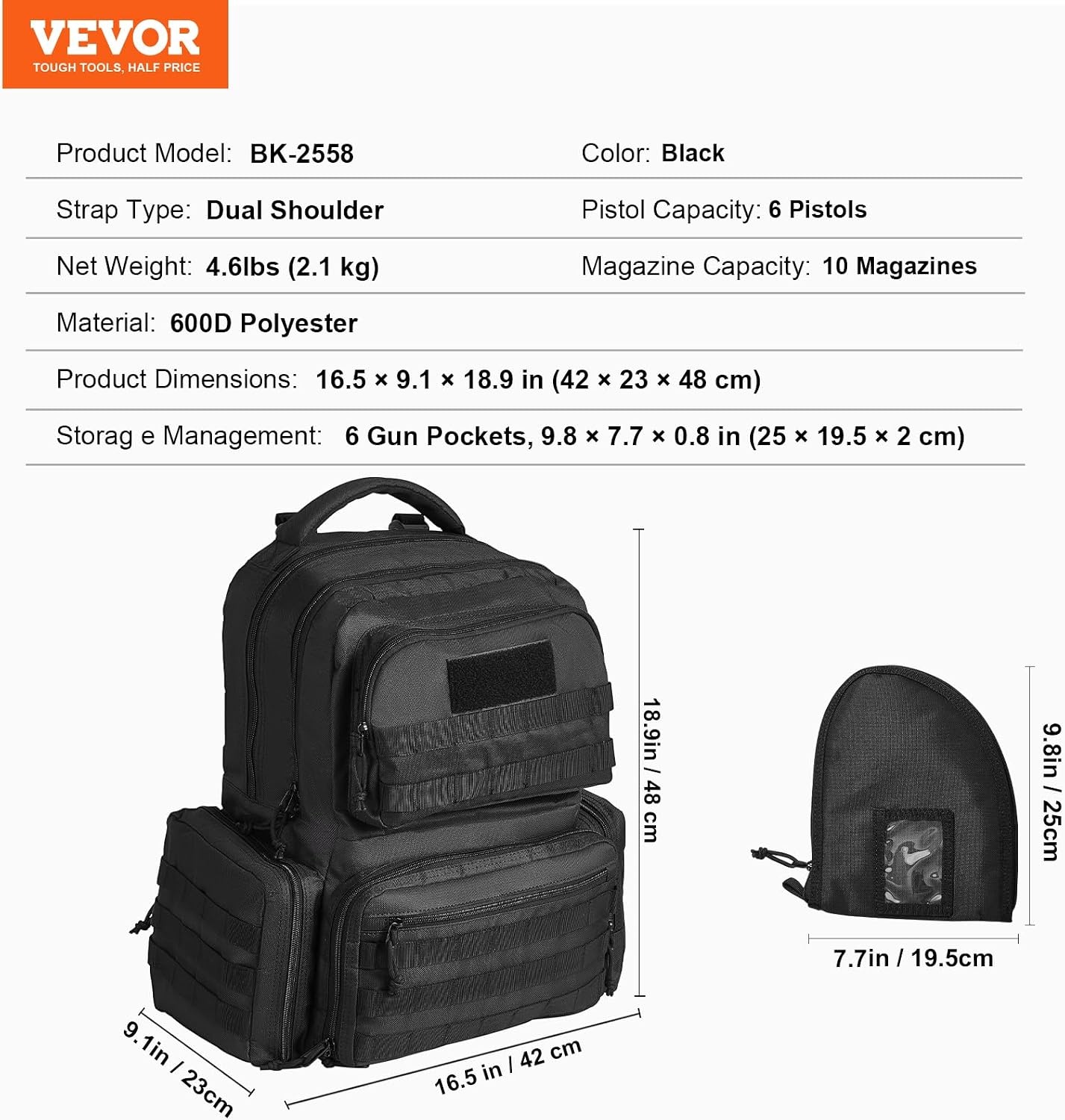 image:imageVEVOR Gun Bag with Detachable Baffles amp 6 Magazines Shooting Handgun Bag for Outdoor Hunting Shooting Pistol Bag Case 2 Removable Pistol Bags Brown 13 x 79 x 91 inBlack