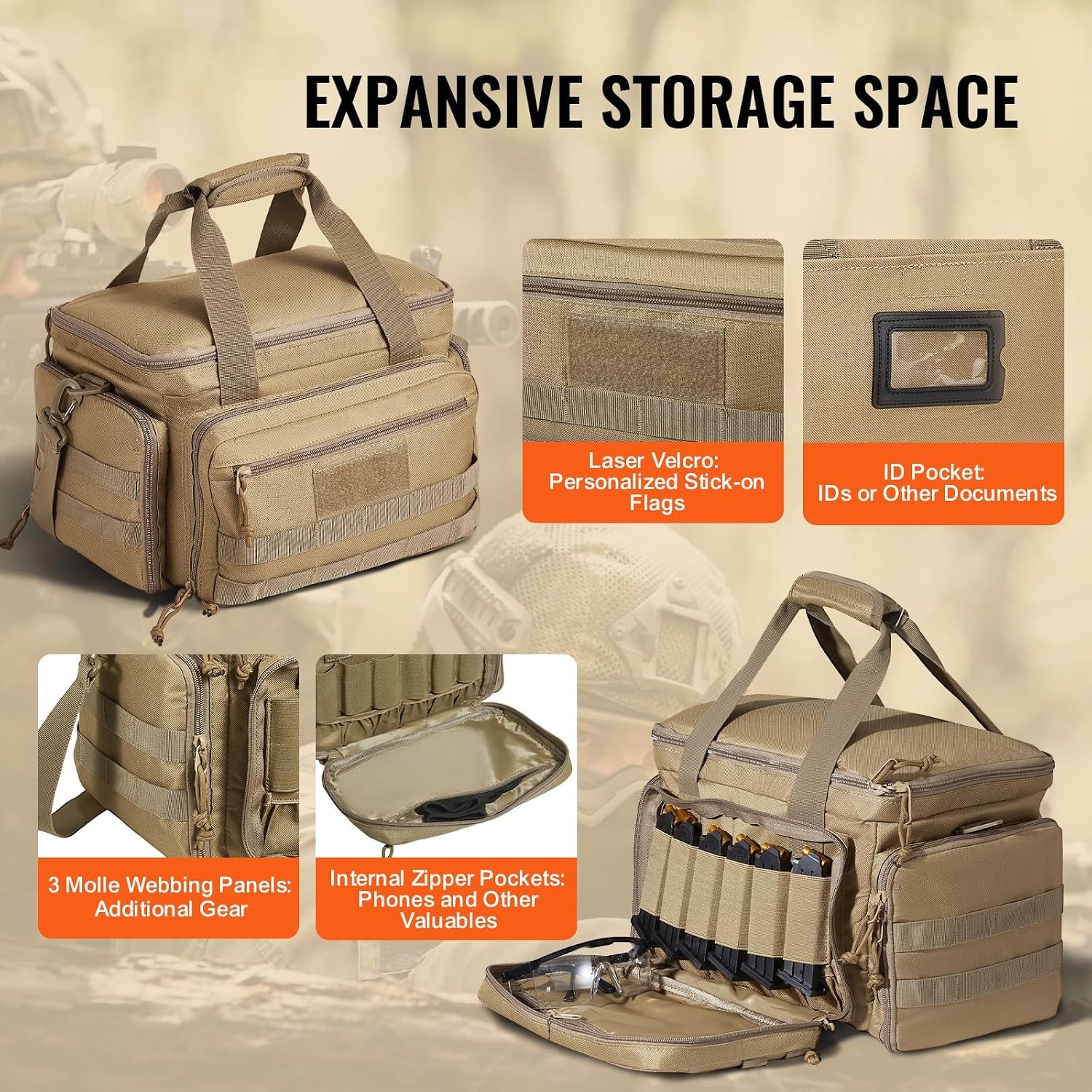 image:imageVEVOR Gun Bag with Detachable Baffles amp 6 Magazines Shooting Handgun Bag for Outdoor Hunting Shooting Pistol Bag Case 2 Removable Pistol Bags Brown 13 x 79 x 91 inBrown