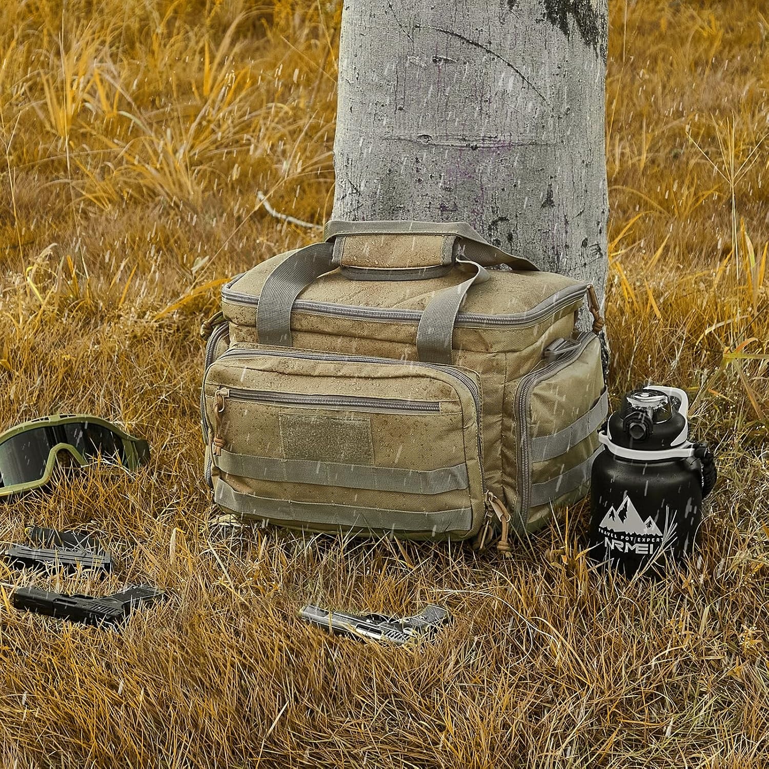 image:imageVEVOR Gun Bag with Detachable Baffles amp 6 Magazines Shooting Handgun Bag for Outdoor Hunting Shooting Pistol Bag Case 2 Removable Pistol Bags Brown 13 x 79 x 91 inBrown